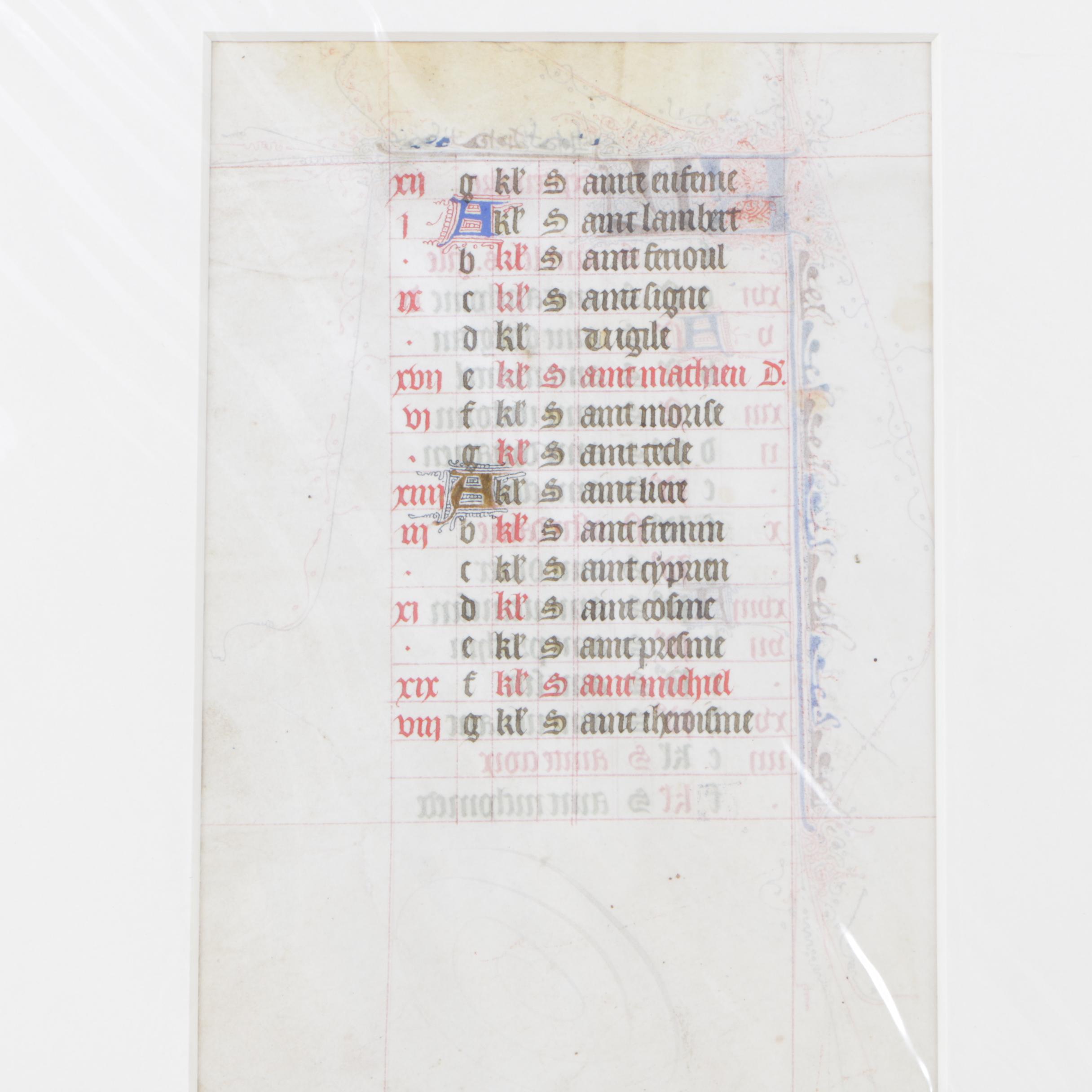 Circa 15th Century Calendar Pages from Illuminated Manuscripts