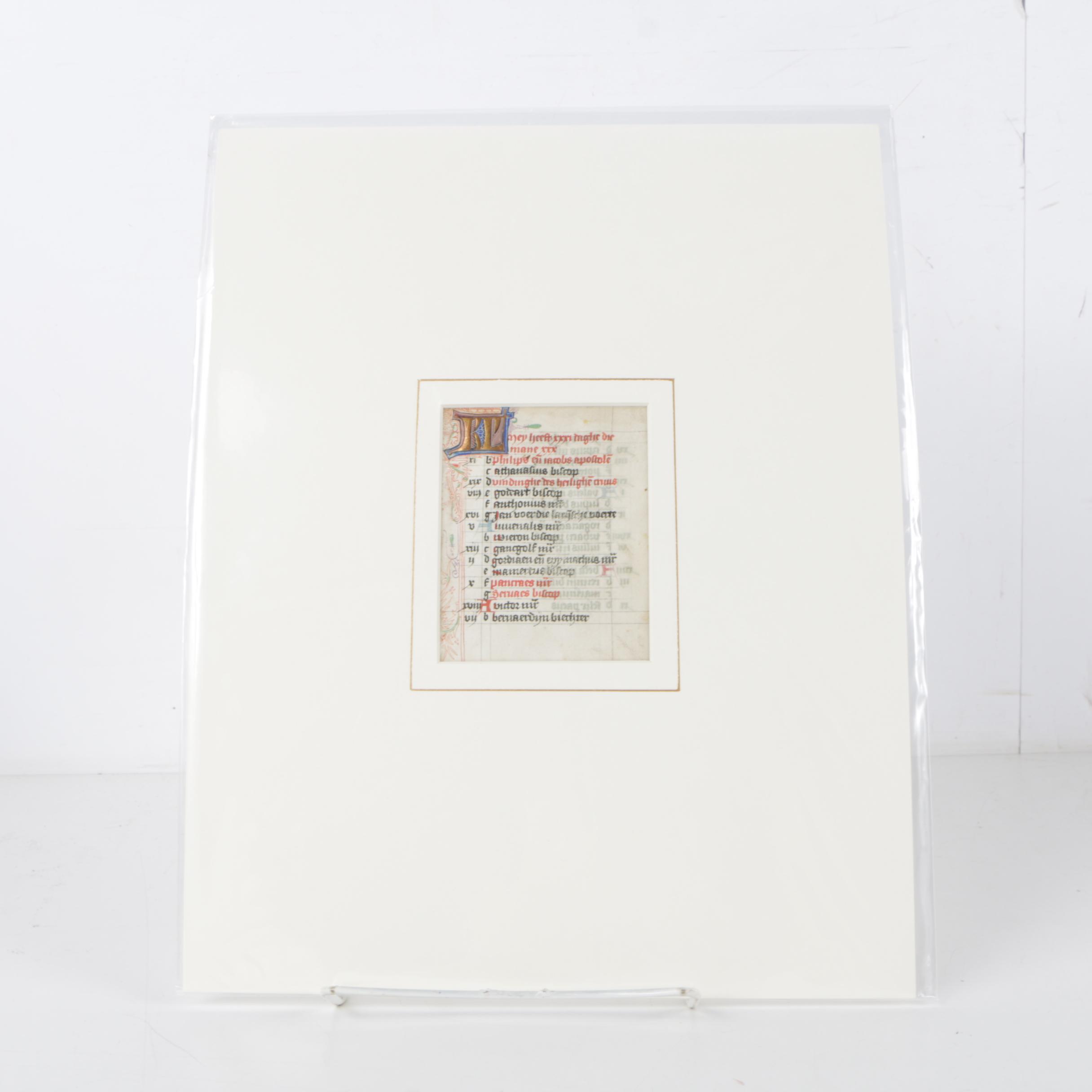 Circa 15th Century Calendar Pages from Illuminated Manuscripts