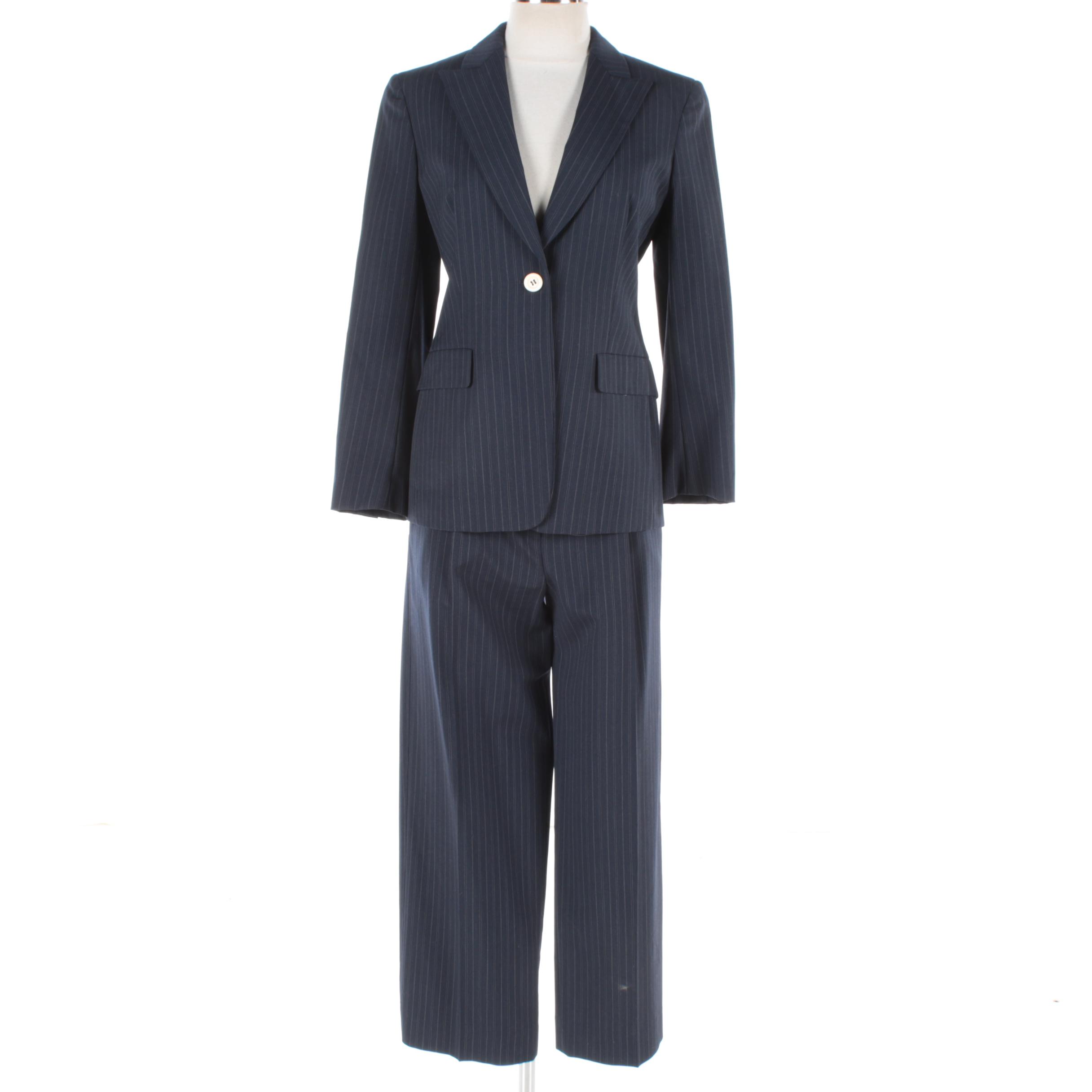 Women's Max Mara Navy Pinstripe Wool Pant Suit