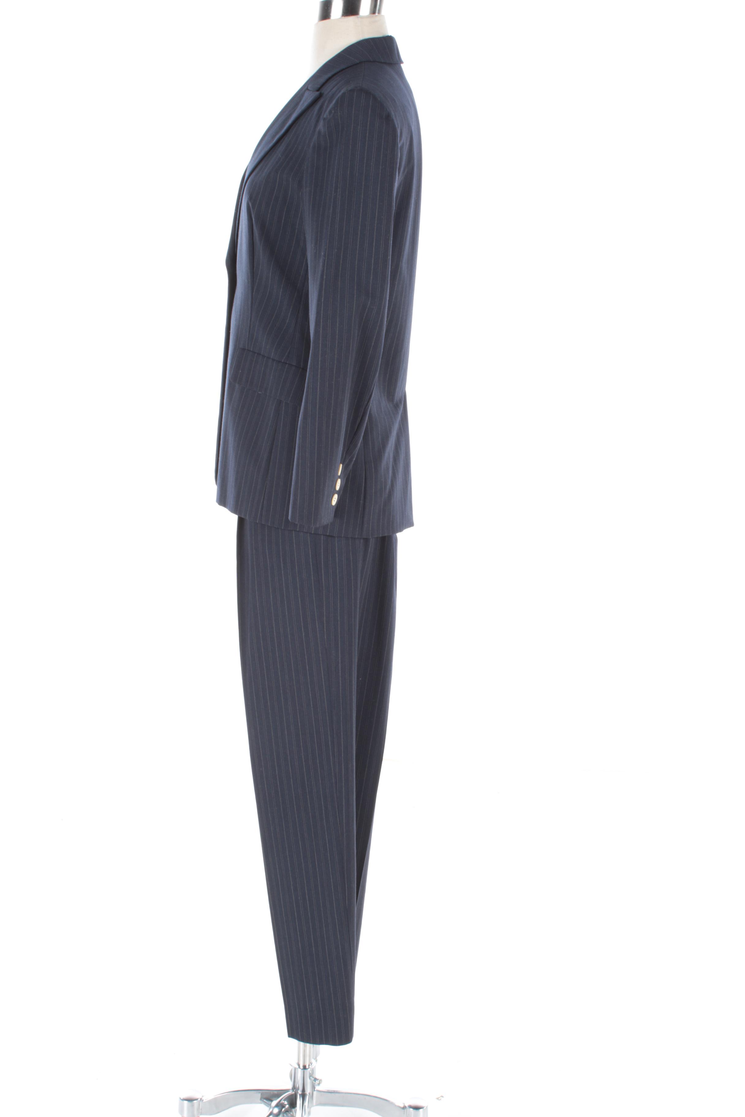 Women's Max Mara Navy Pinstripe Wool Pant Suit