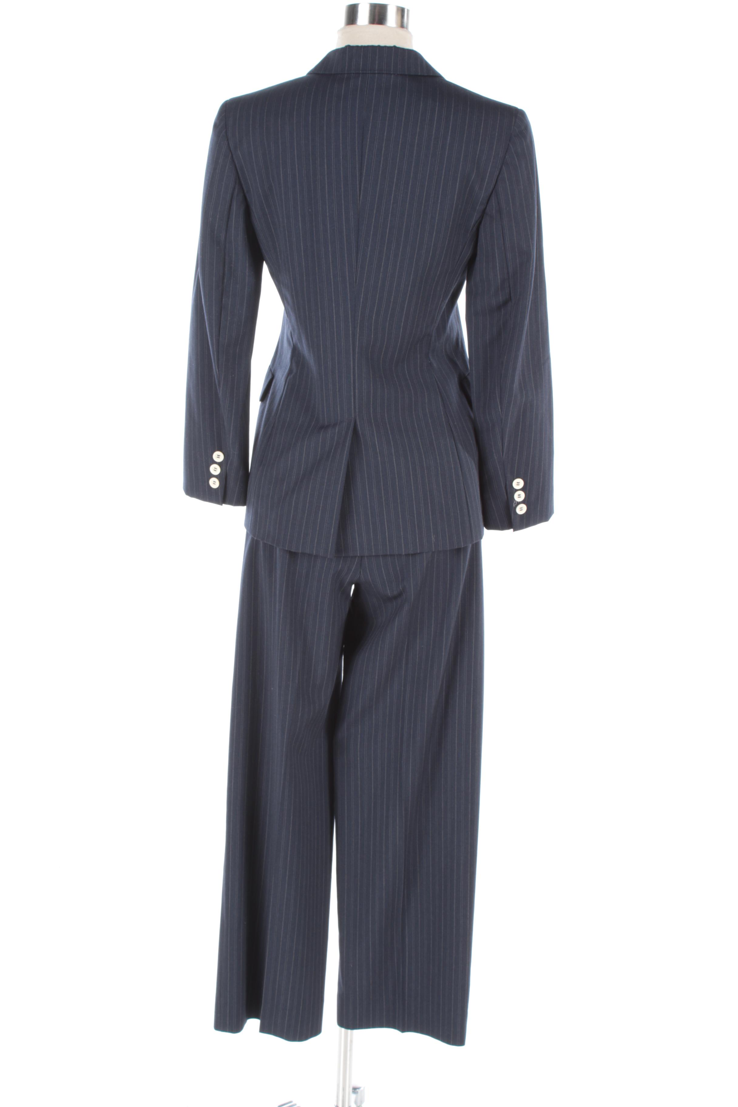 Women's Max Mara Navy Pinstripe Wool Pant Suit