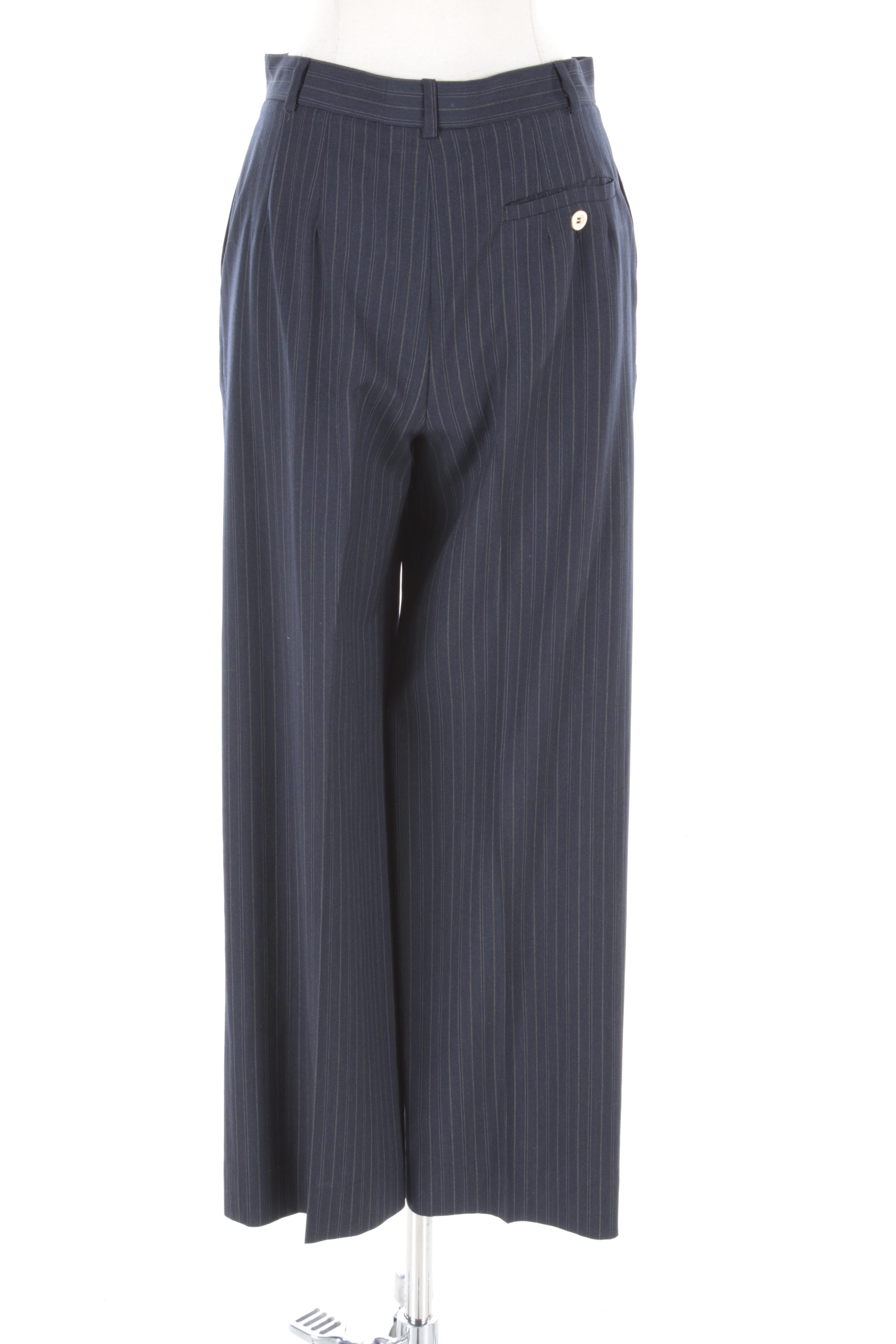 Women's Max Mara Navy Pinstripe Wool Pant Suit