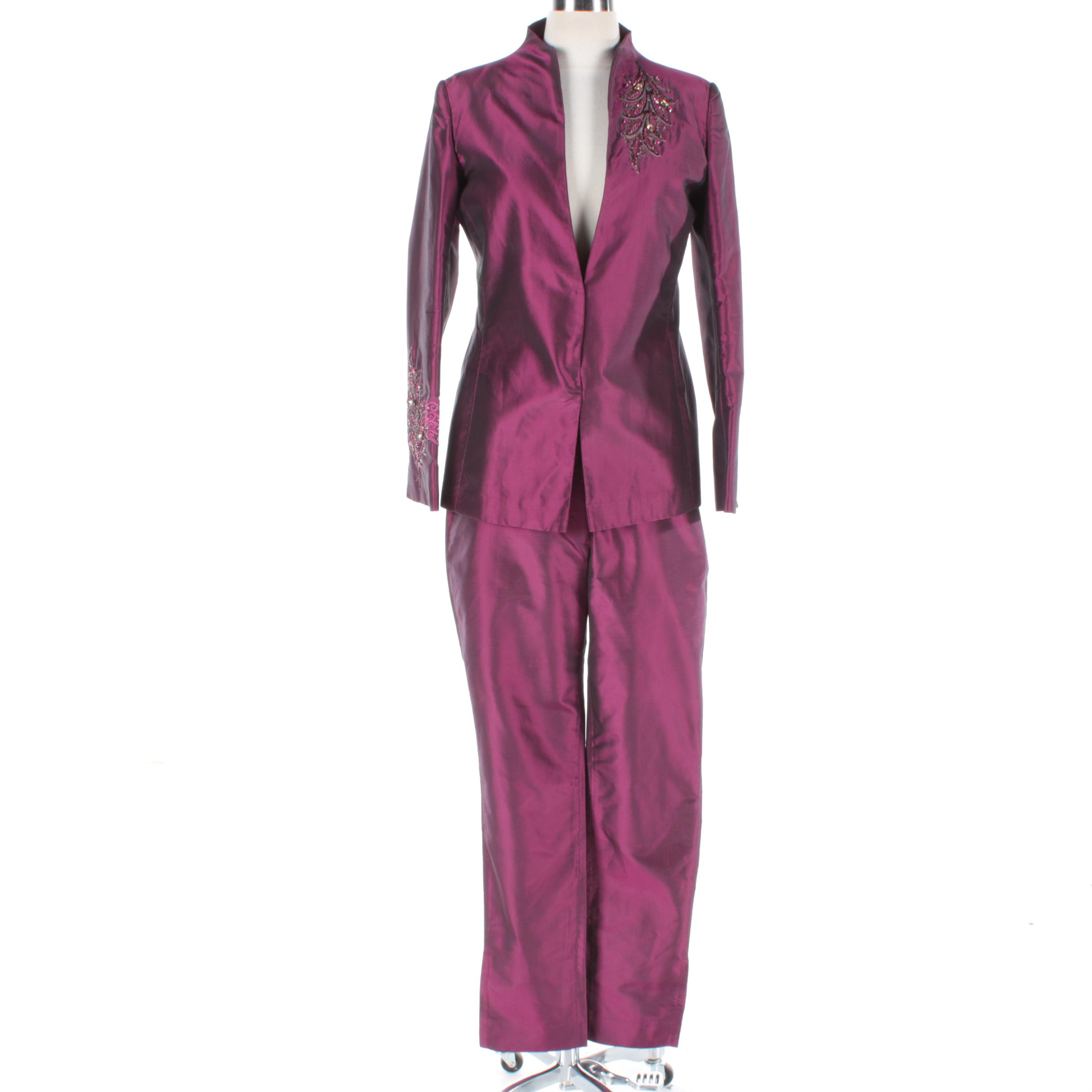 Women's Narendra Kumar Iridescent Satin Embellished Pantsuit