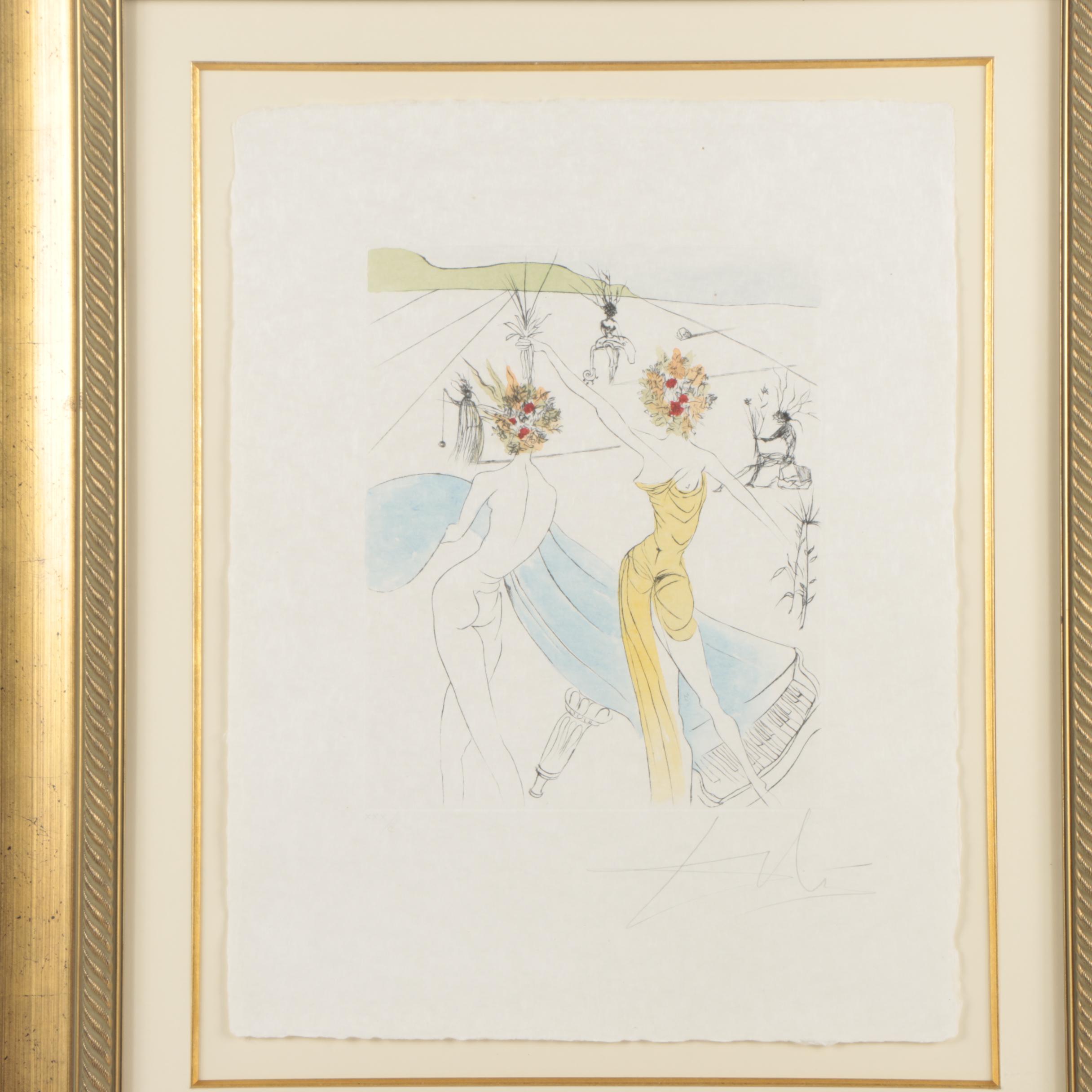 Salvador Dalí Etching "Flower-Women at the Piano"