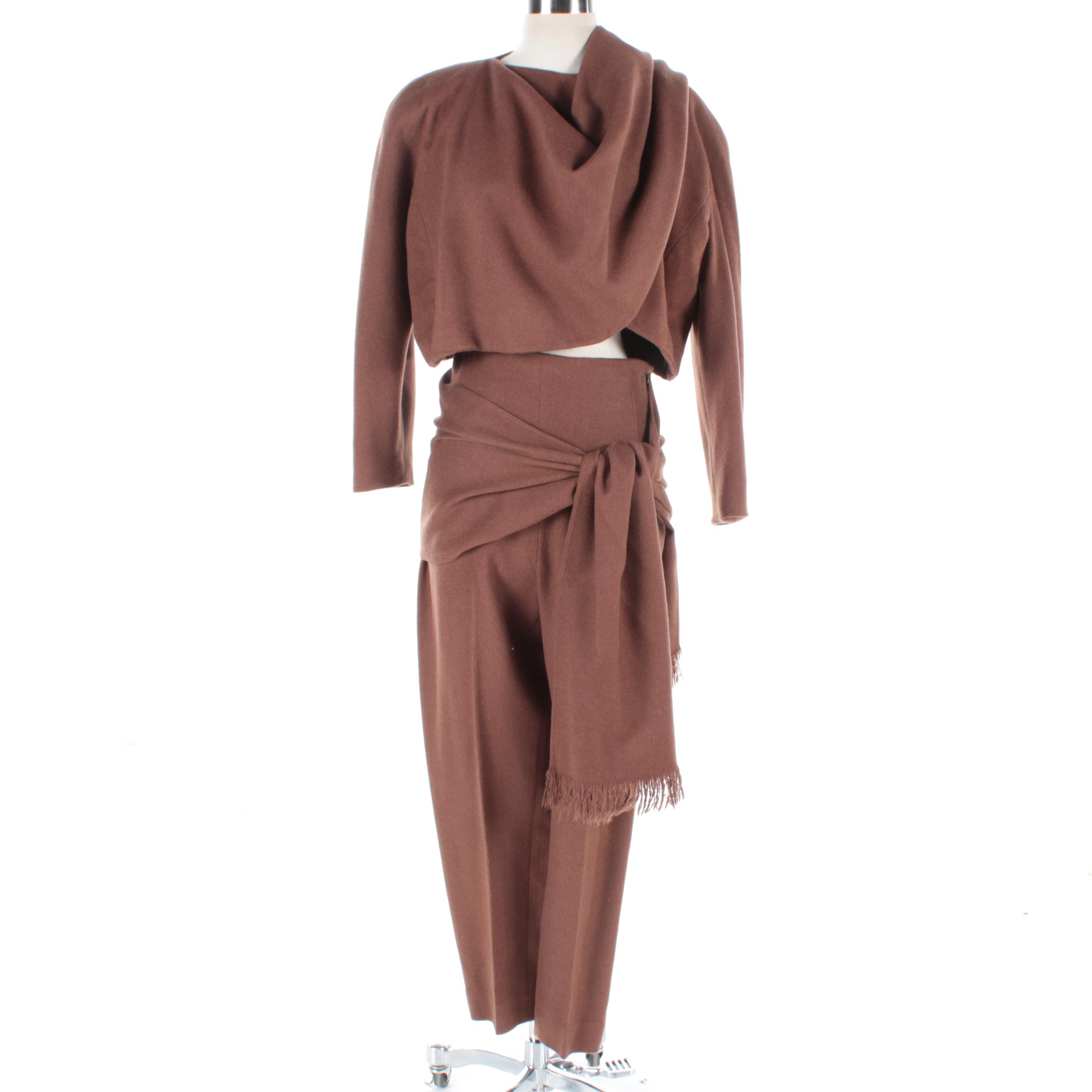 Women's Bill Kaiserman Brown Avant Garde Pantsuit, Made in Italy