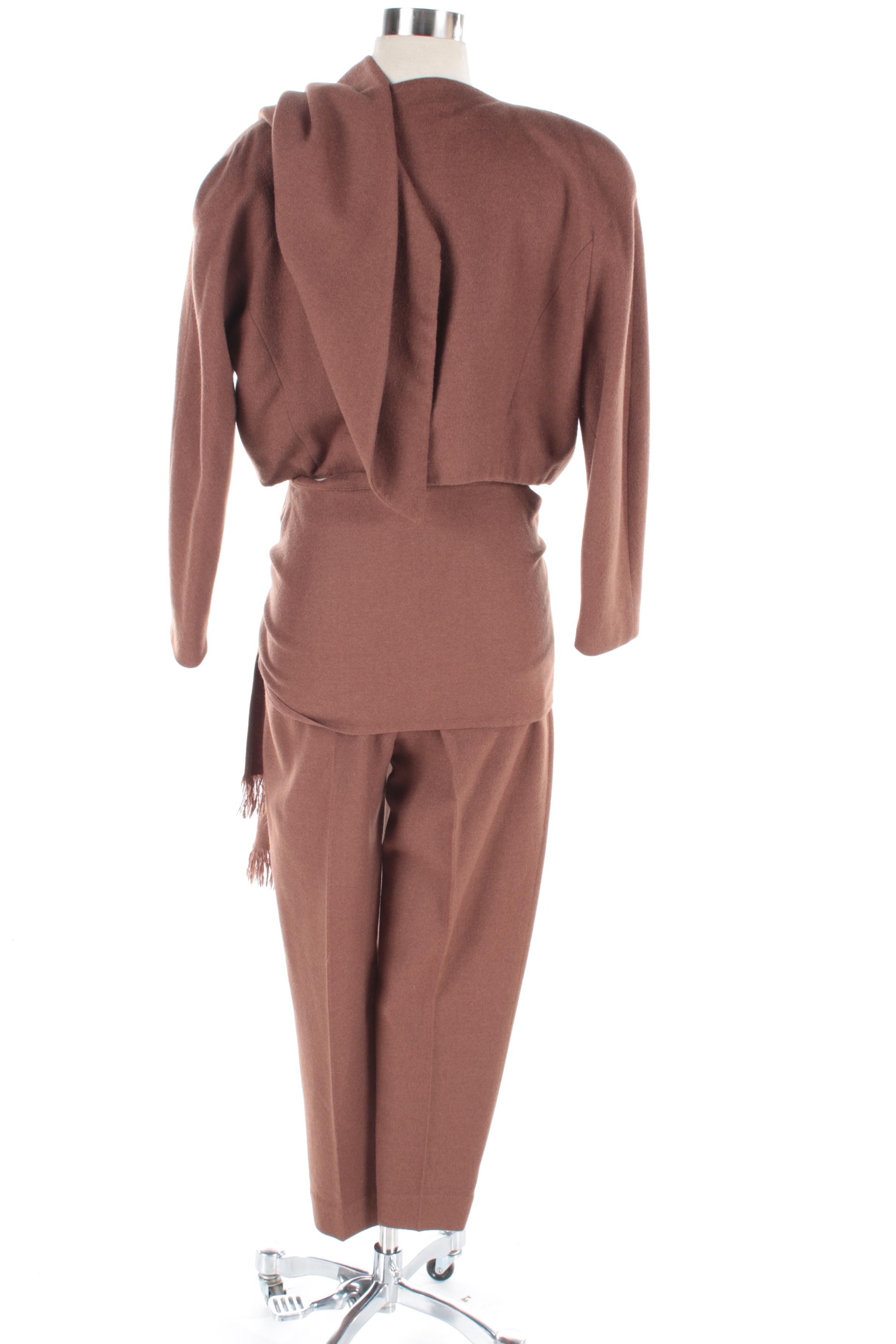 Women's Bill Kaiserman Brown Avant Garde Pantsuit, Made in Italy