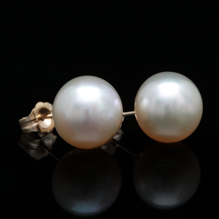14K Yellow Gold and Pearl Stud Earrings