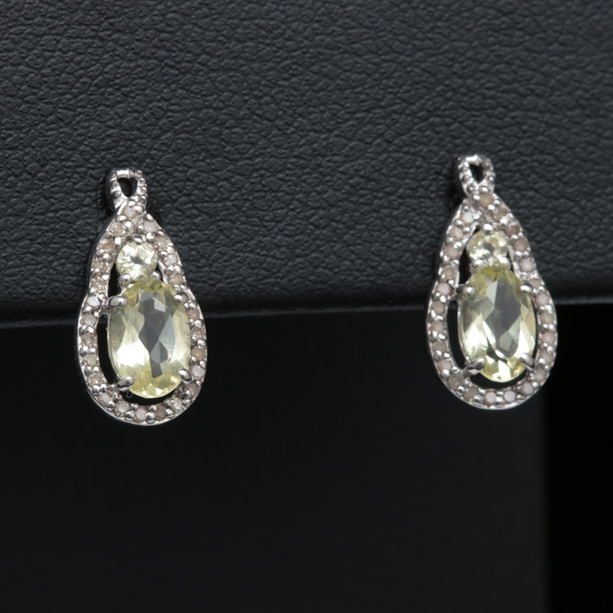 Sterling Silver, Citrine and Diamond Earrings