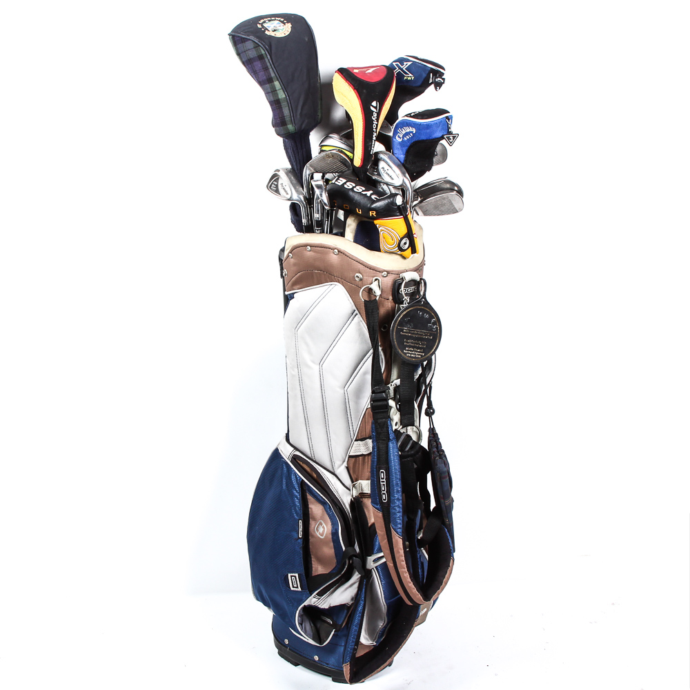 Ogio Golf Bag & Set of PinSeeker & Taylor Made Clubs