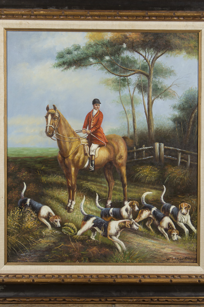 W. Larson Oil Painting Hunting Scene
