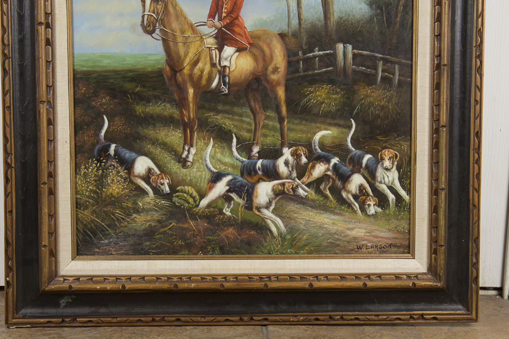 W. Larson Oil Painting Hunting Scene