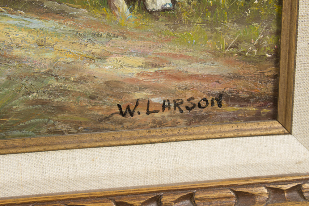 W. Larson Oil Painting Hunting Scene