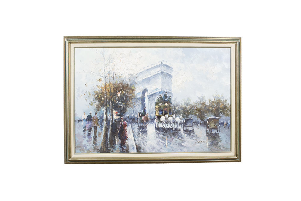 J. Gaston Oil Painting of Parisian Scene