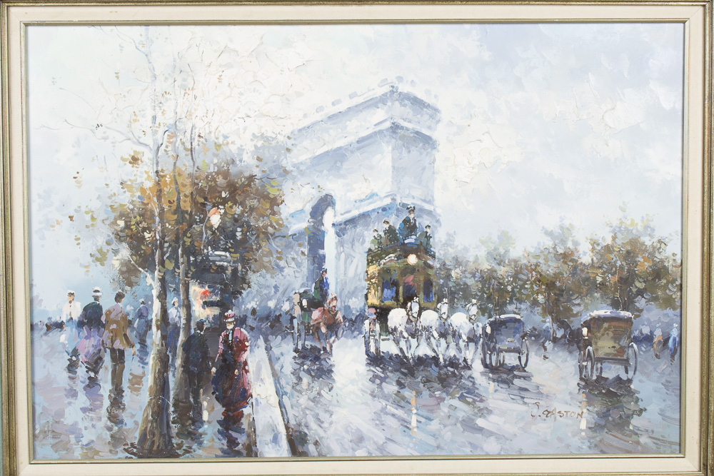 J. Gaston Oil Painting of Parisian Scene