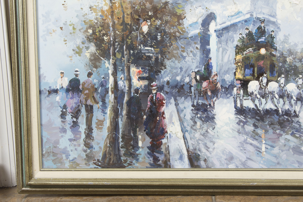 J. Gaston Oil Painting of Parisian Scene