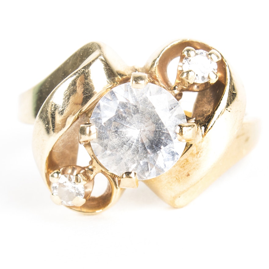 14K Yellow Gold Cubic Zirconia and Diamond Ring