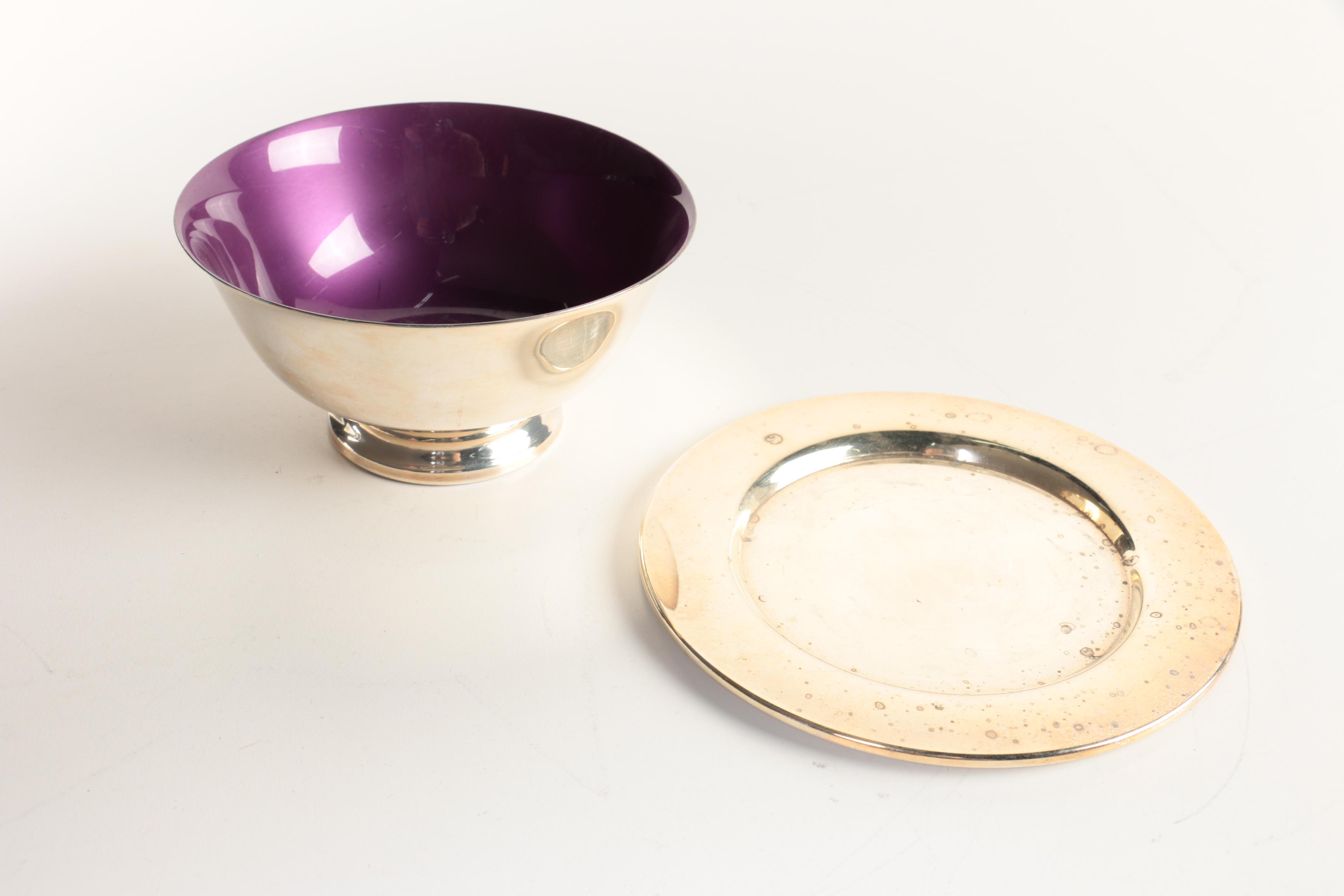 Reed & Barton Silver Plate Paul Revere Bowl with Purple Enamel and More
