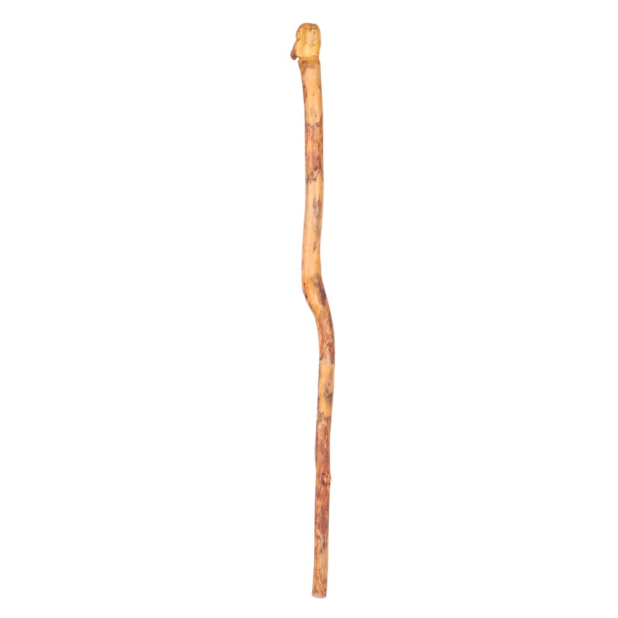 Wooden Hand-Carved Walrus-Headed Walking Stick