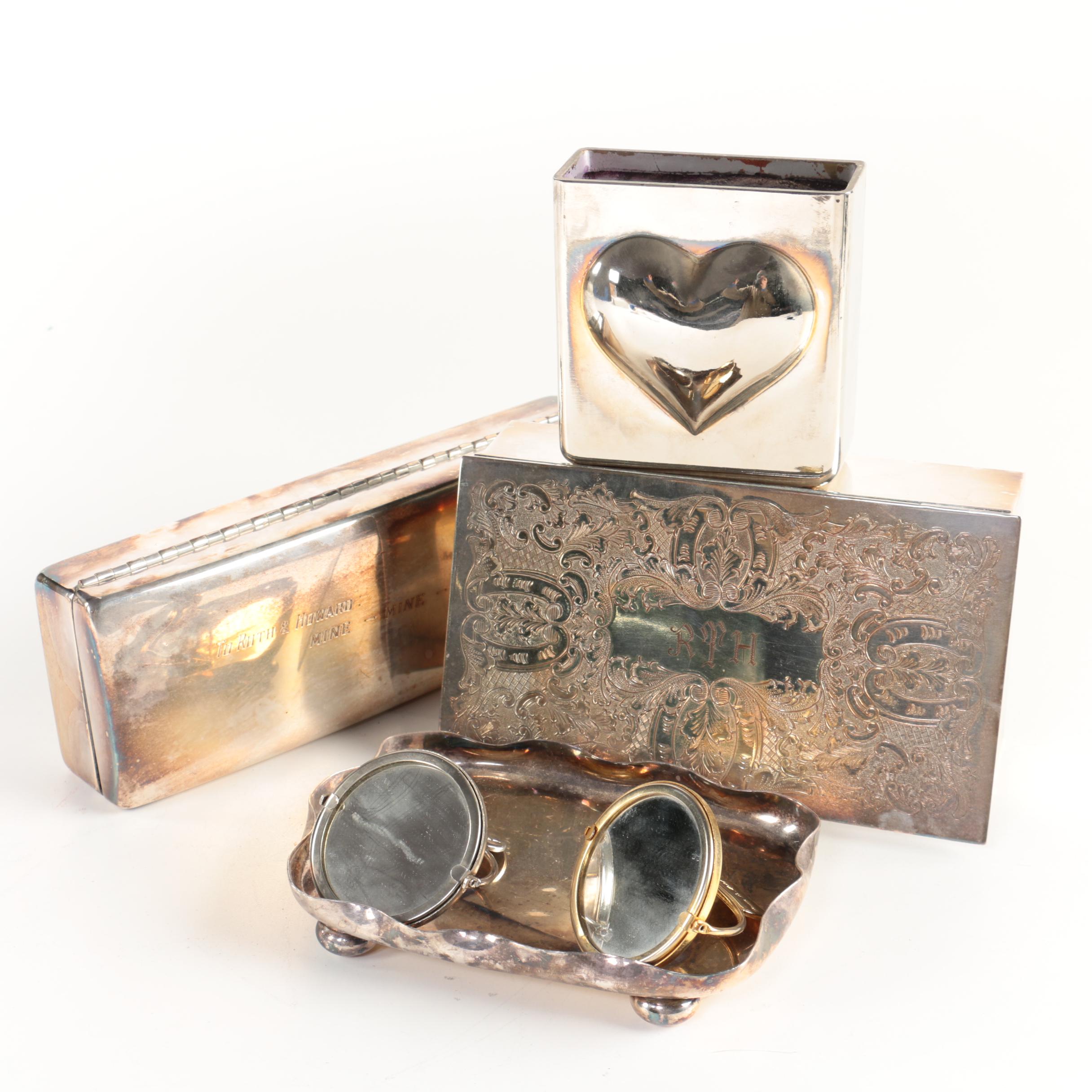 Viner's of Sheffield Vanity Box with Other Silver Plate Vanity Items