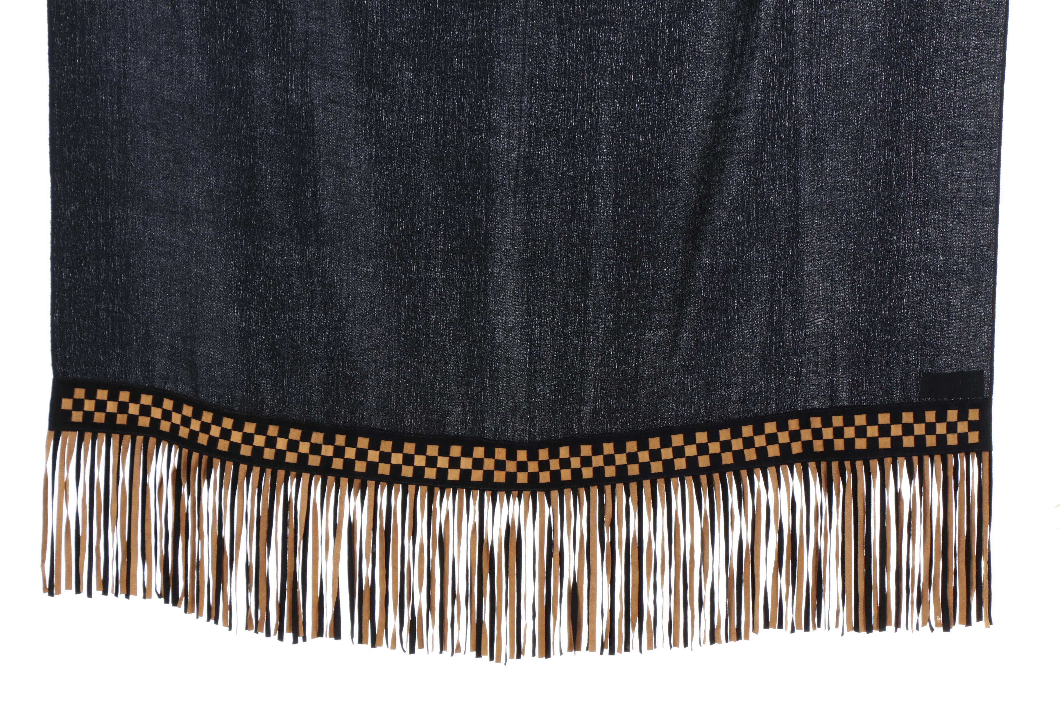 Flats Black Pashmina Silk Scarf with Woven Checkerboard Suede Fridge