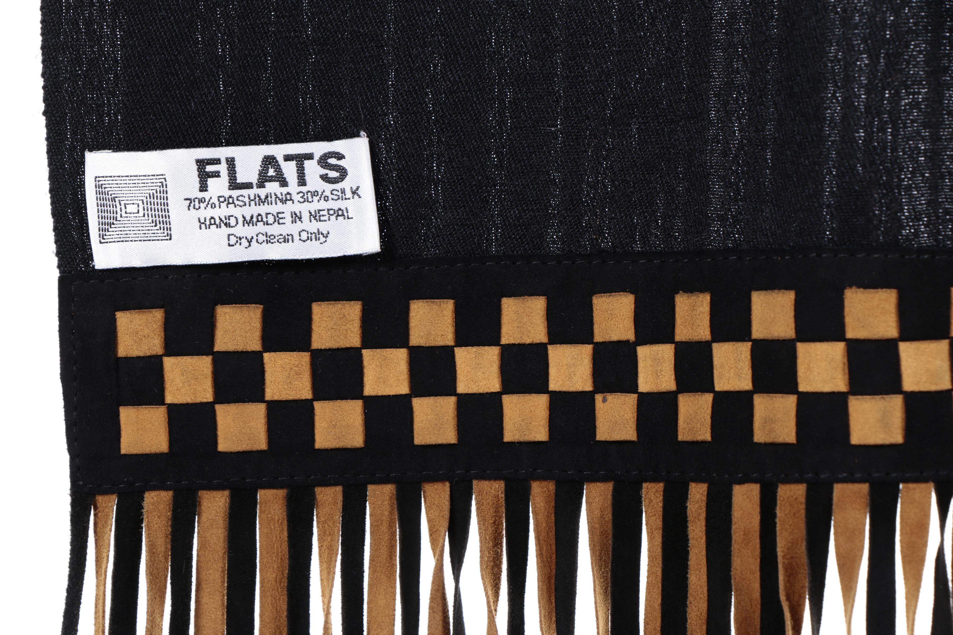 Flats Black Pashmina Silk Scarf with Woven Checkerboard Suede Fridge