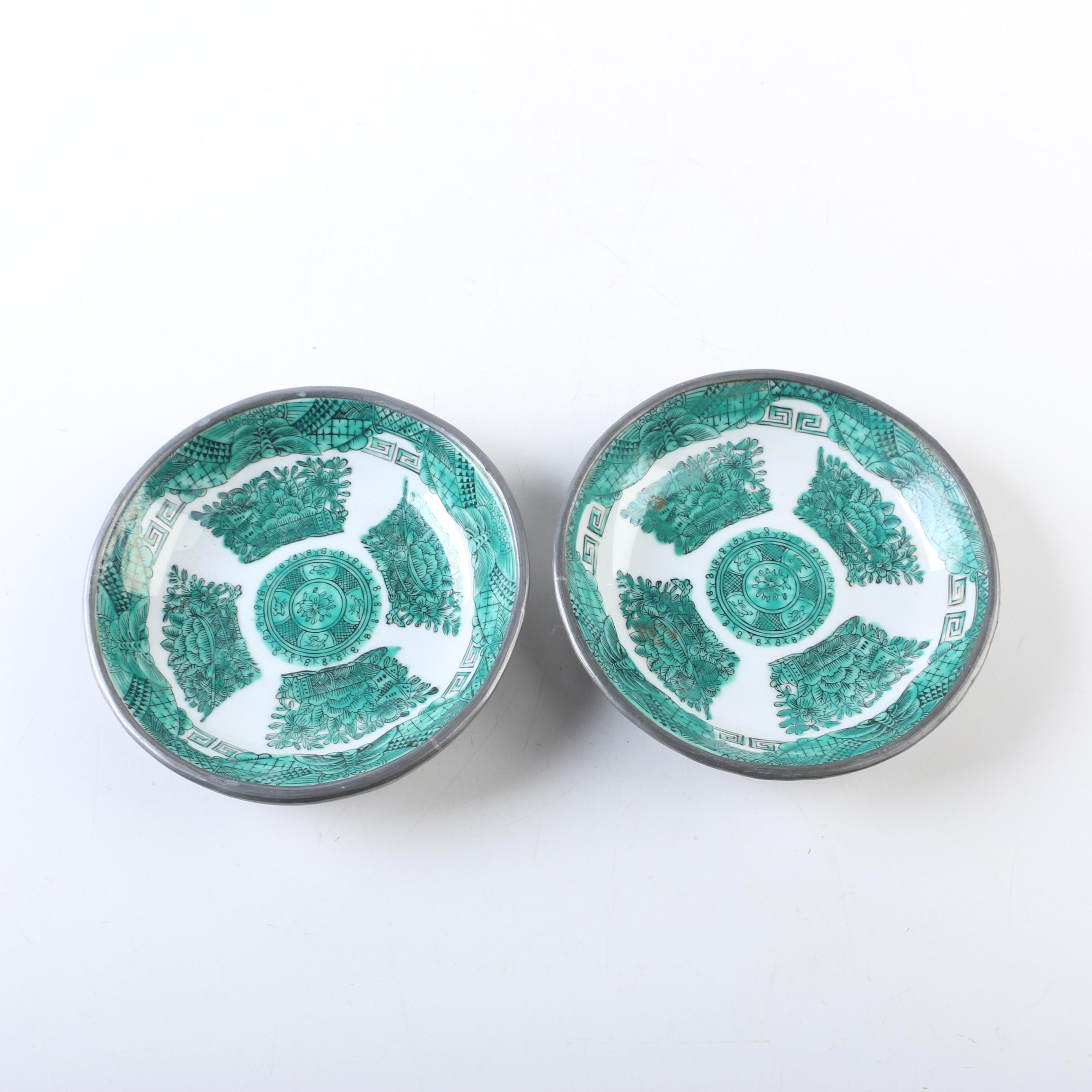 Fitzhugh Style Porcelain Plates with Metal Encasement