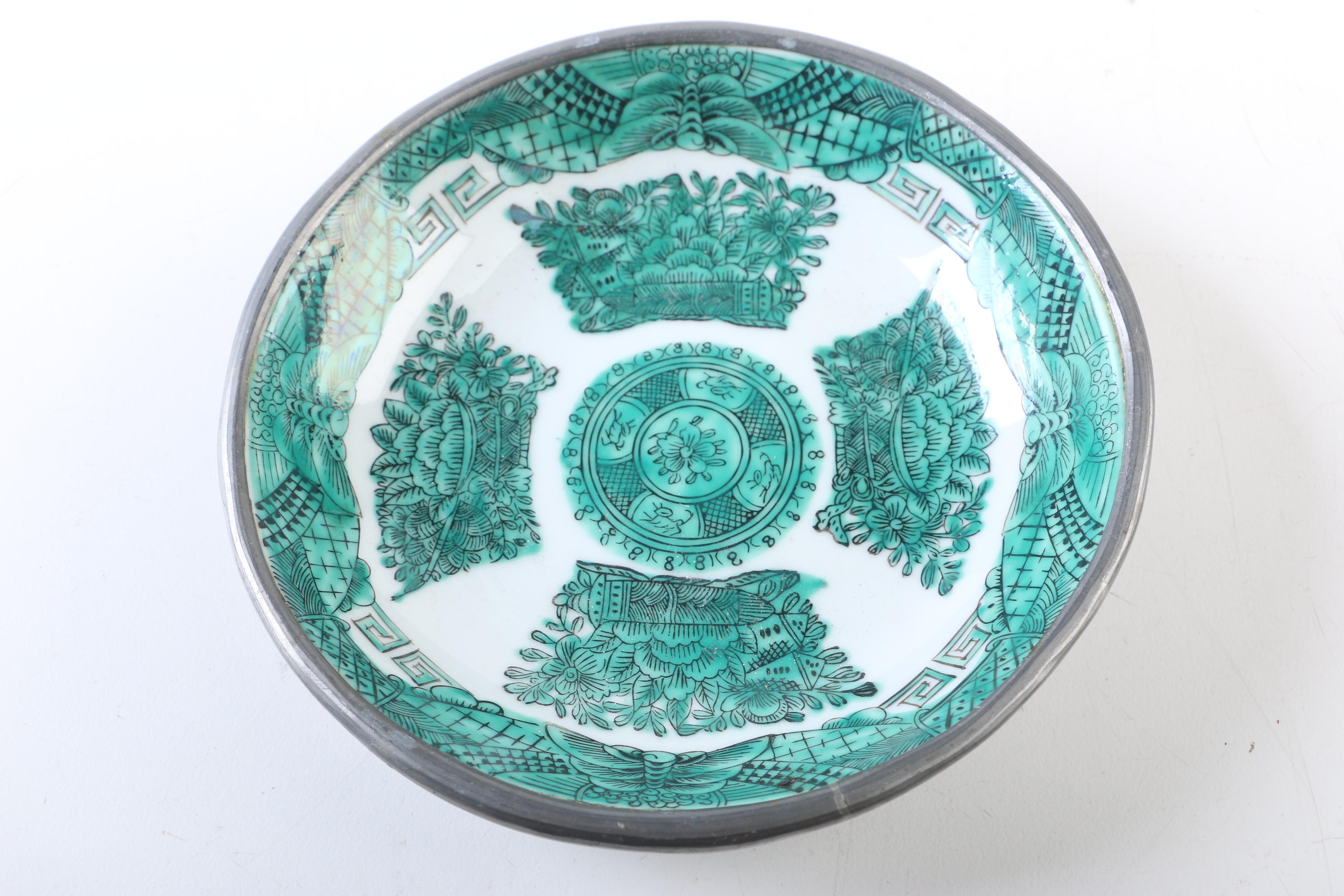 Fitzhugh Style Porcelain Plates with Metal Encasement