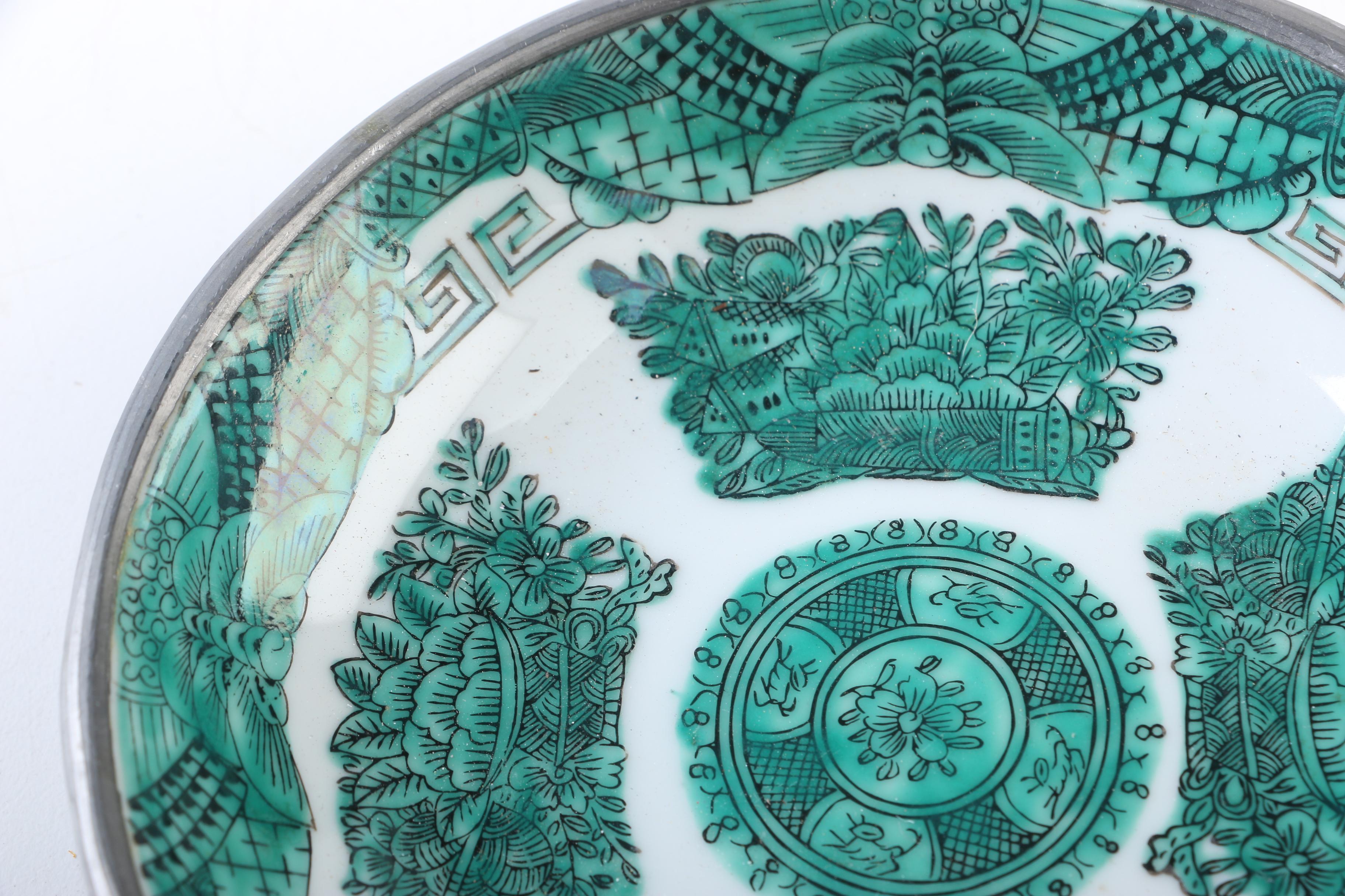 Fitzhugh Style Porcelain Plates with Metal Encasement