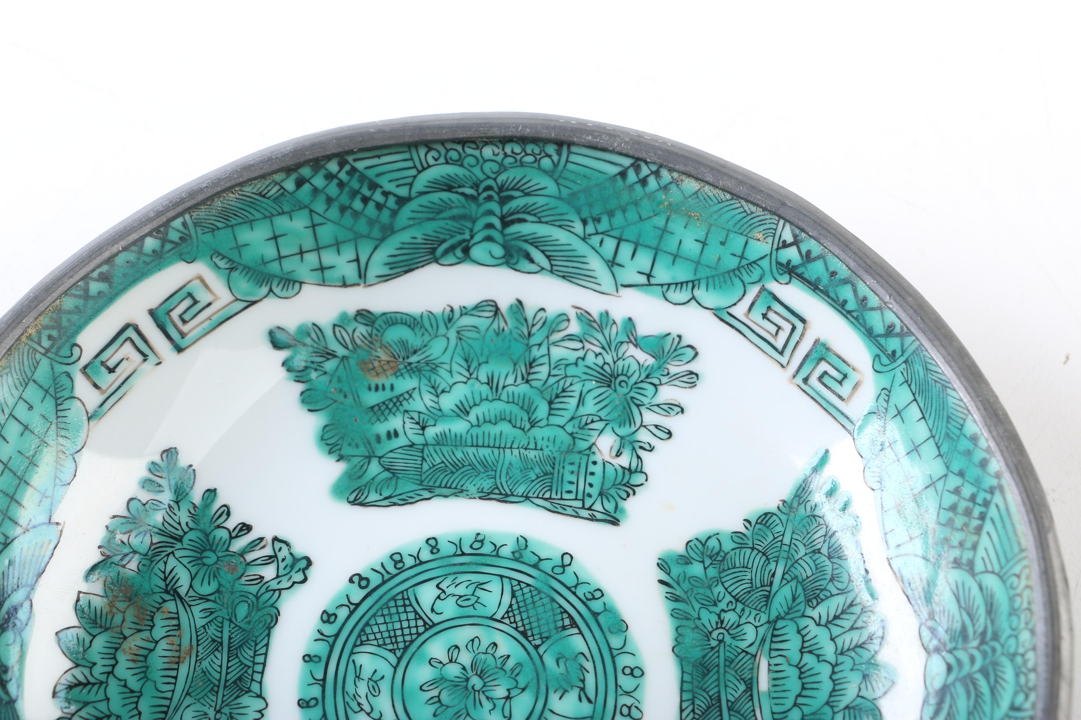 Fitzhugh Style Porcelain Plates with Metal Encasement