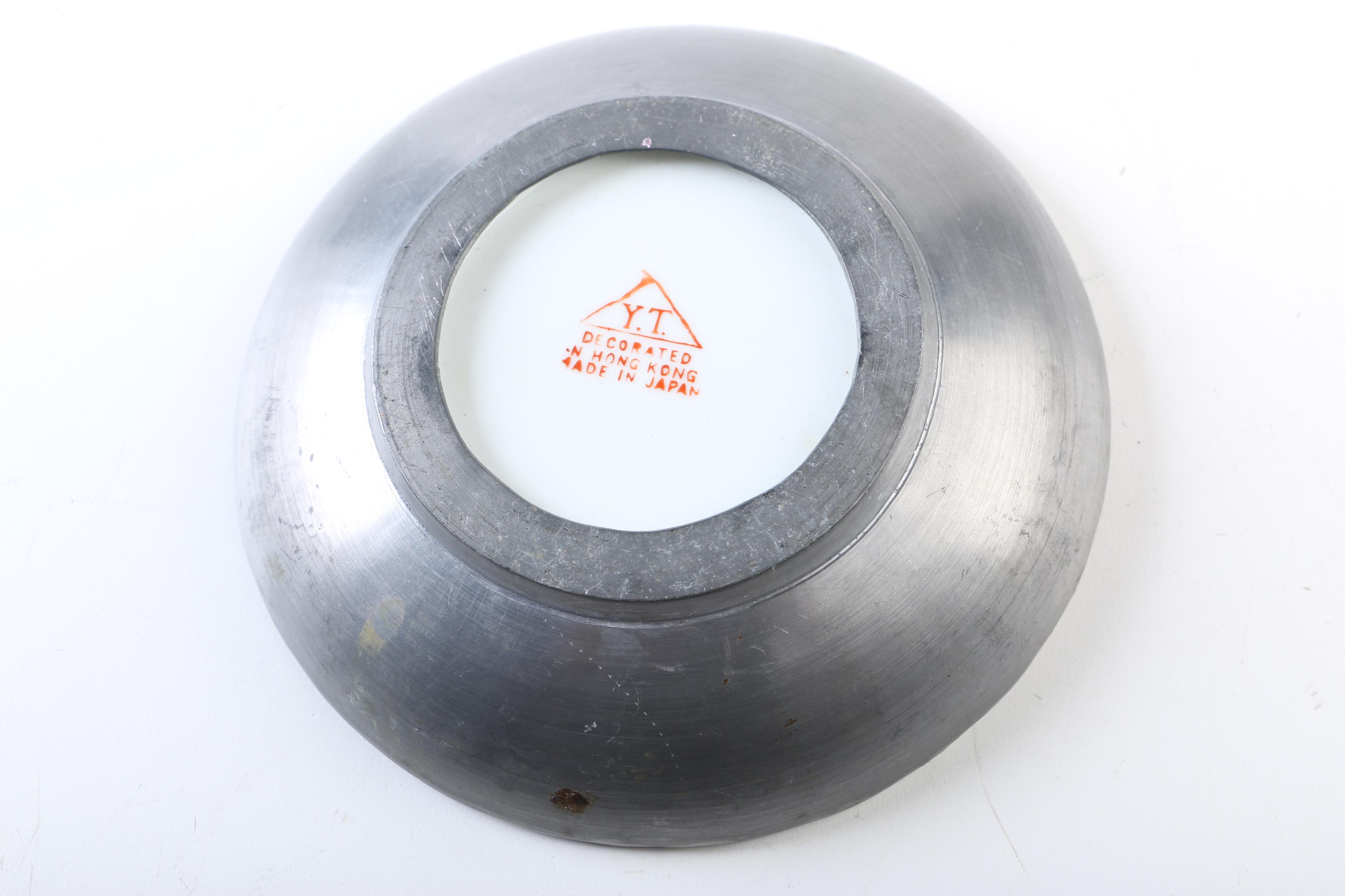 Fitzhugh Style Porcelain Plates with Metal Encasement