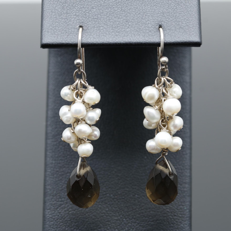 Sterling Silver Glass and Cultured Pearl Earrings