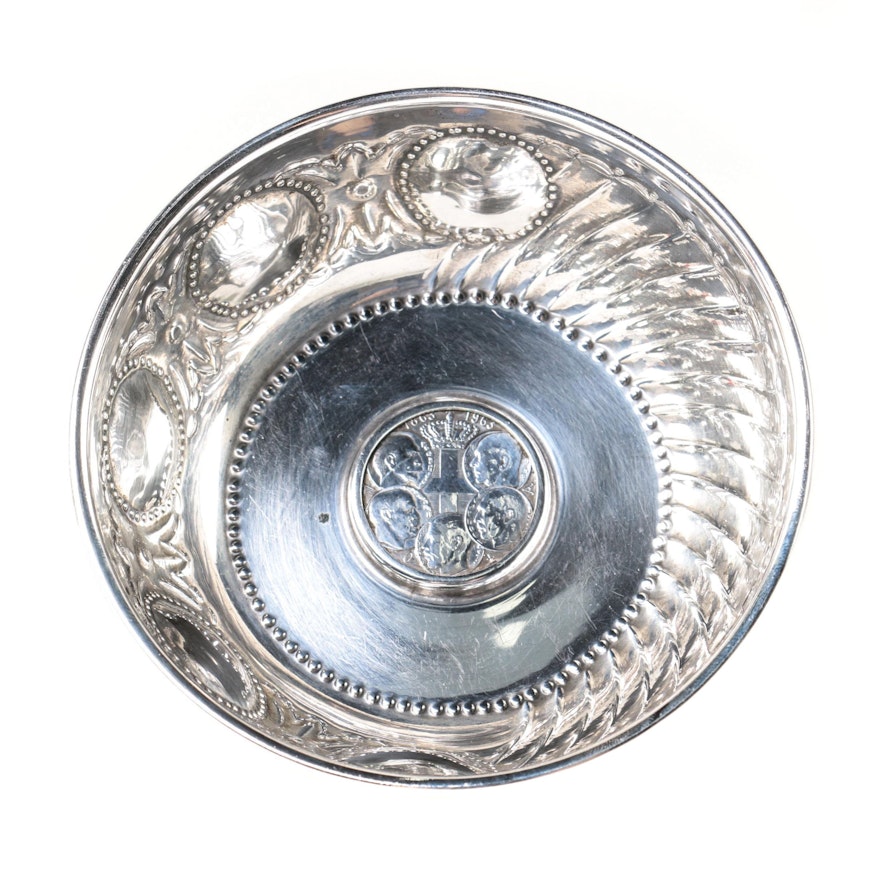 Greek 900 Silver Coin Accented and Fluted Bowl