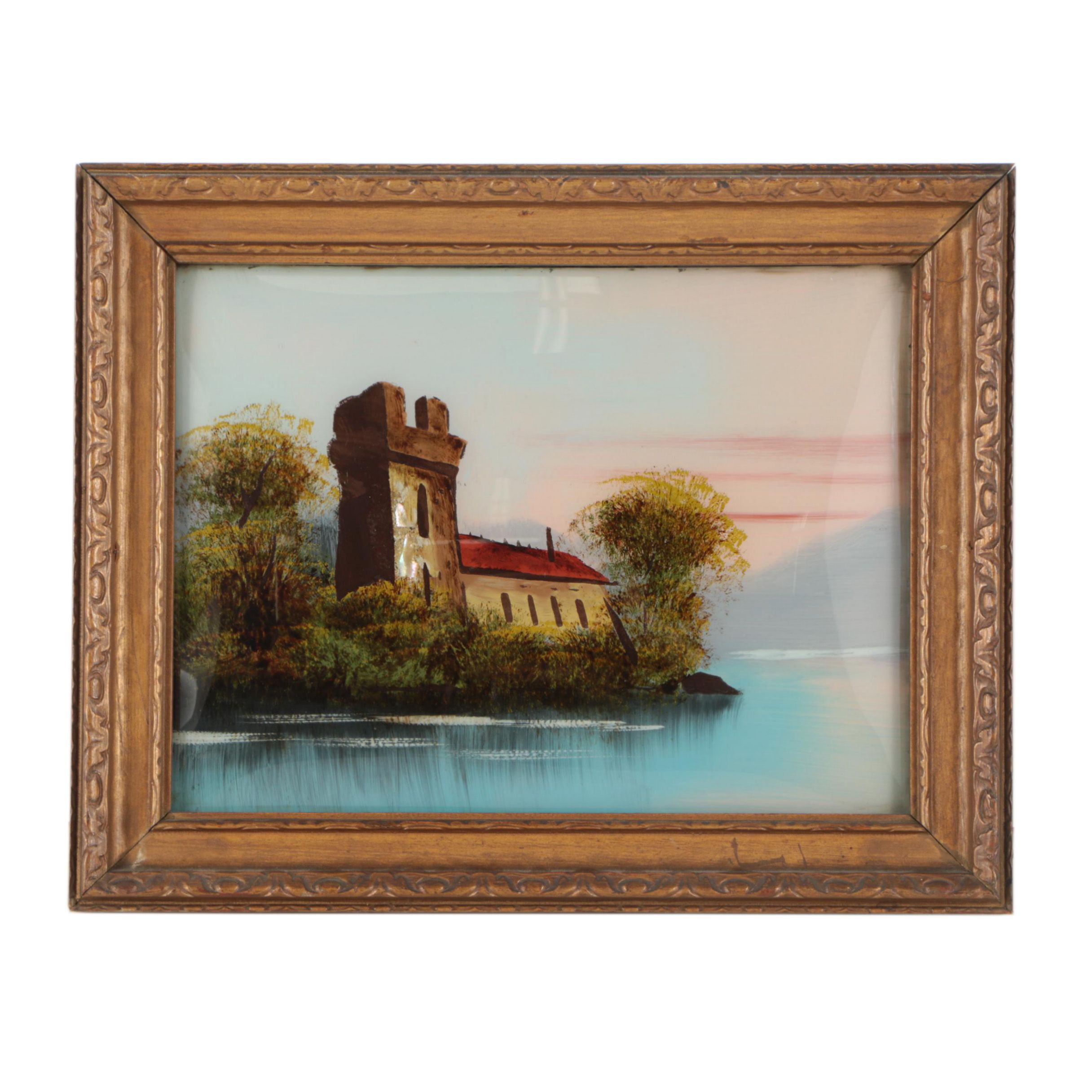 Vintage Reverse Glass Oil Painting