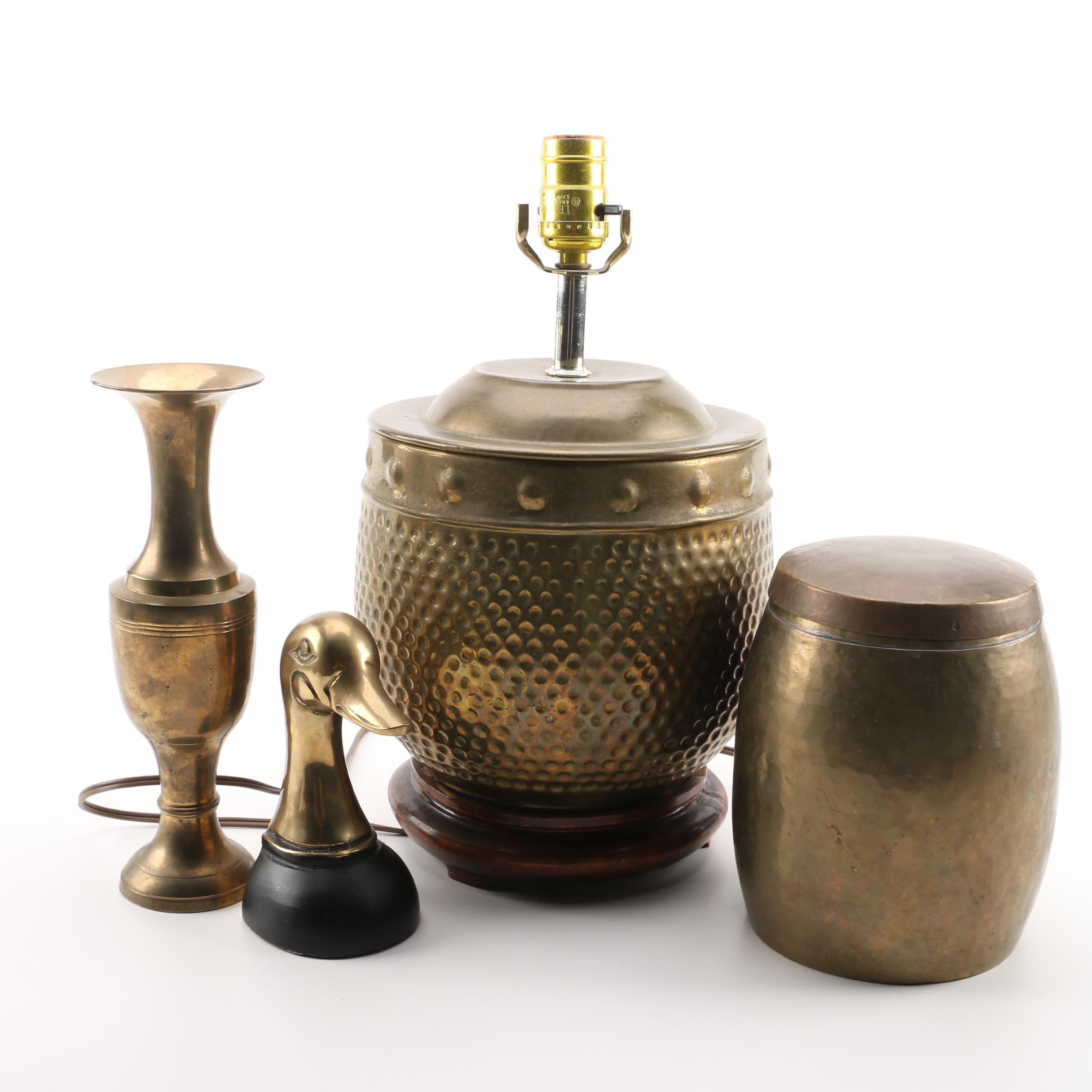 Brass Tone Lamp with Desk Decor