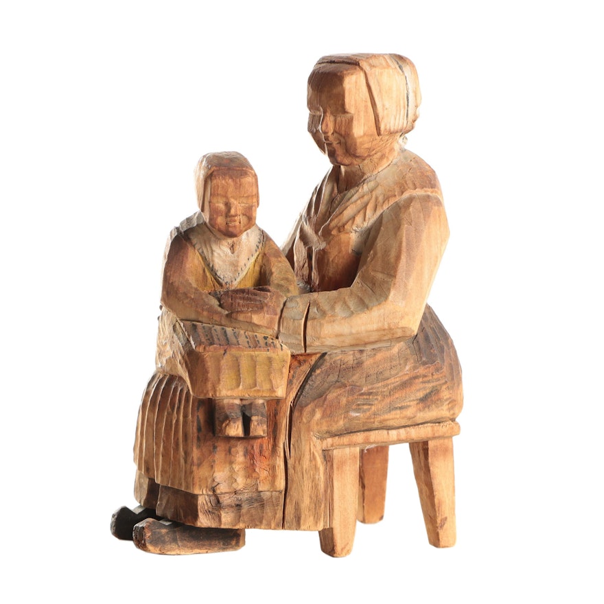 Leksand 1930 Swedish Flat Plane Carving of Mother and Child