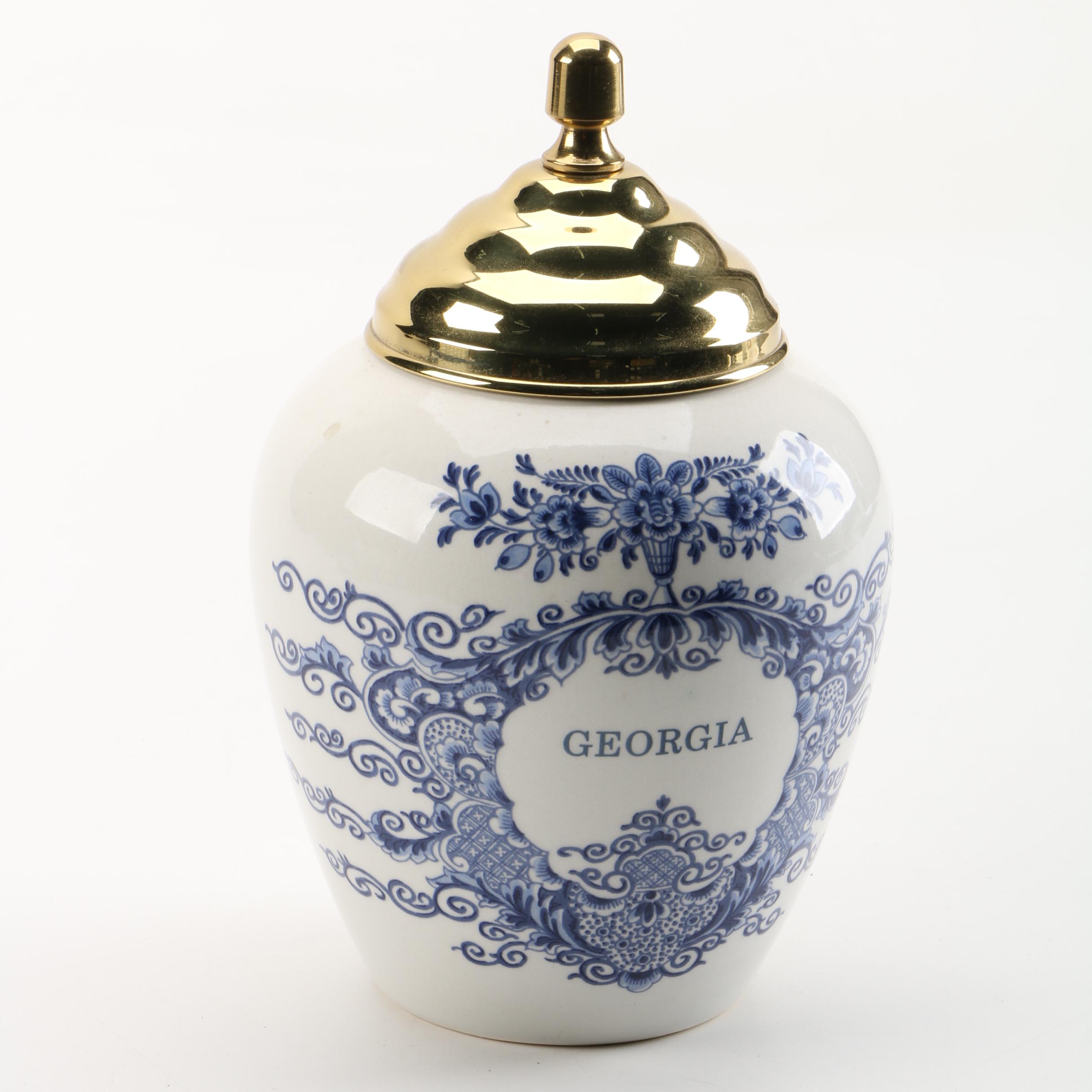 Delft Goedewaagen "Georgia" Tobacco Jar Canister with Brass Lid