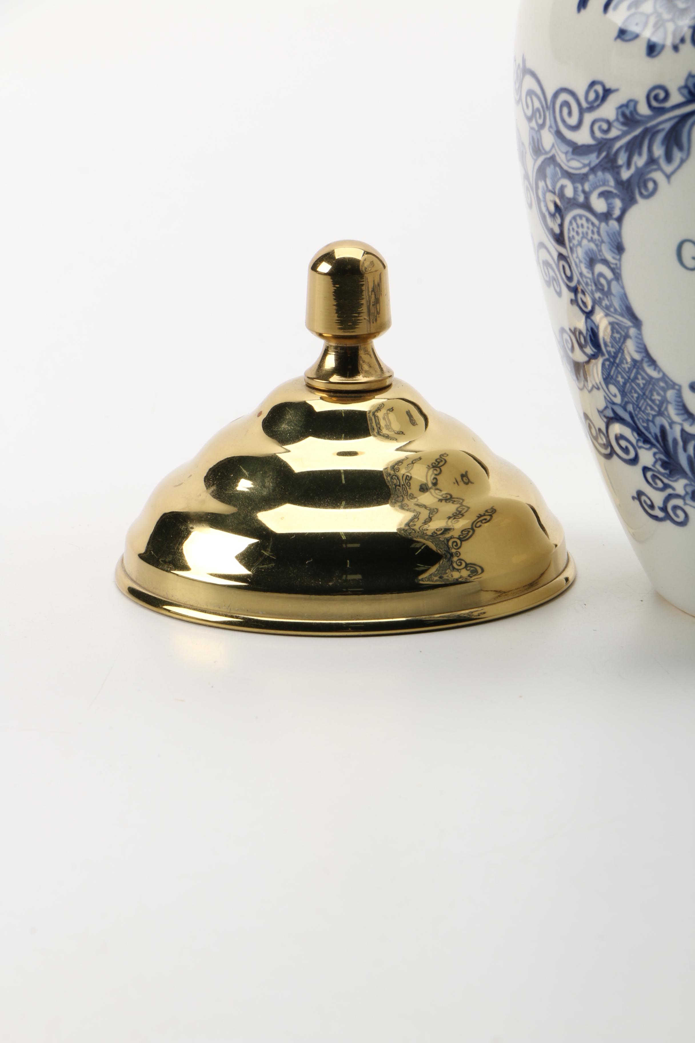 Delft Goedewaagen "Georgia" Tobacco Jar Canister with Brass Lid