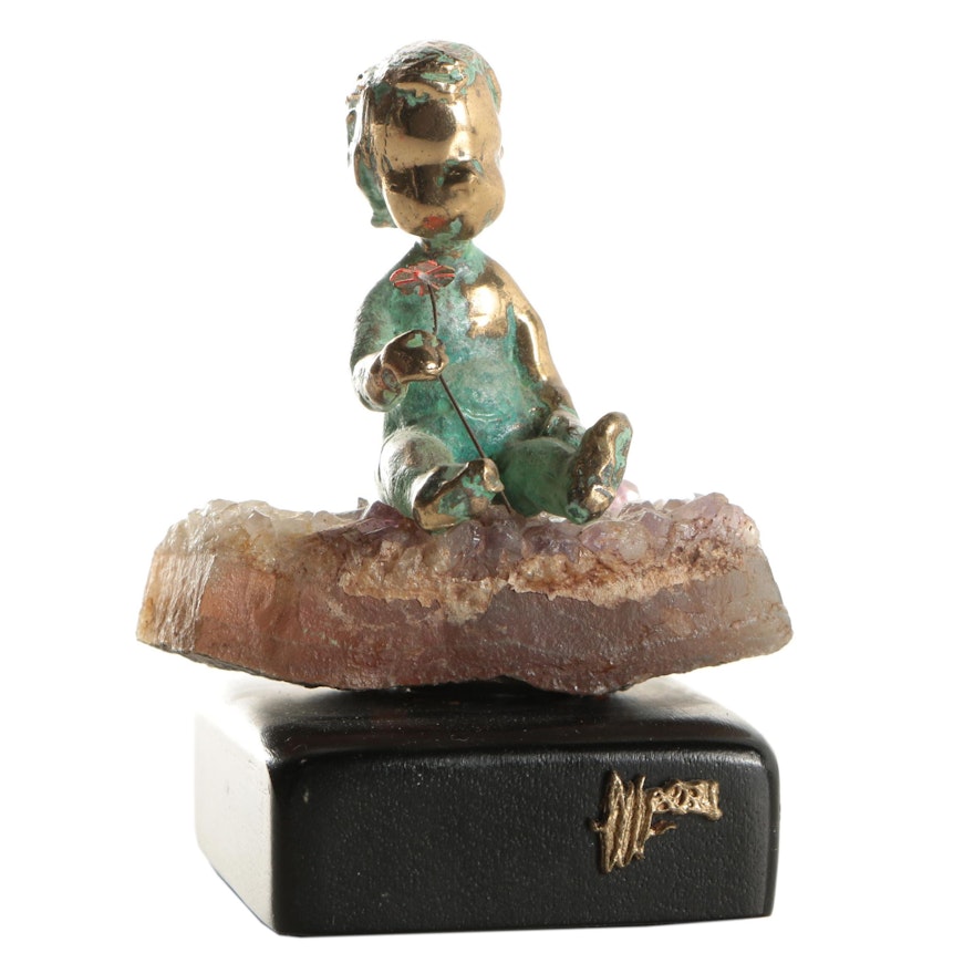 Malcolm Moran Bronze and Amethyst Sculpture of a Boy