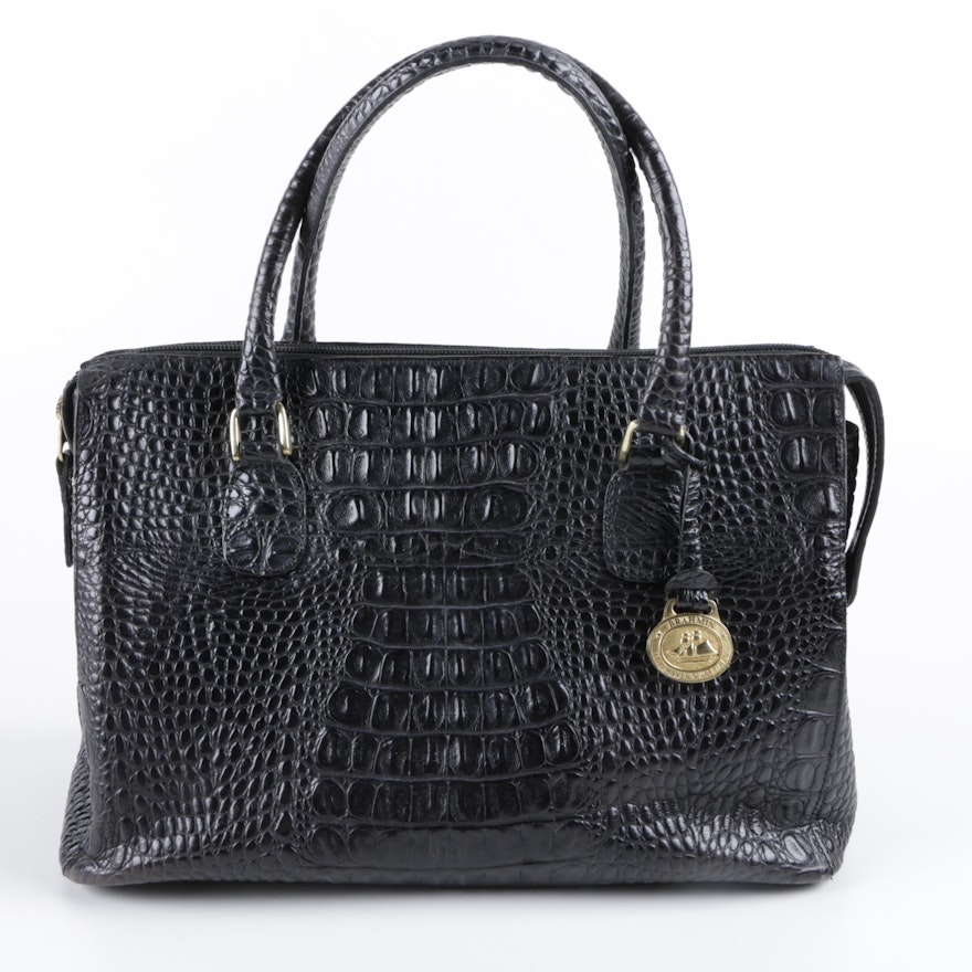 Brahmin Crocodile Embossed Black Leather Handbag