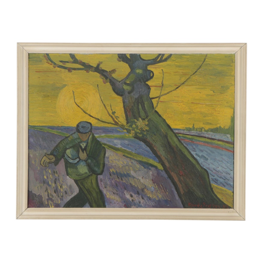 1957 Copy Oil Painting After Van Gogh's "The Sower"