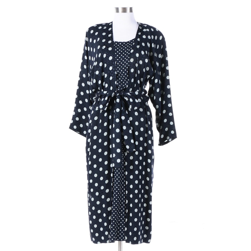 Louis Feraud Navy and White Polka Dot Silk Dress, Made in Germany