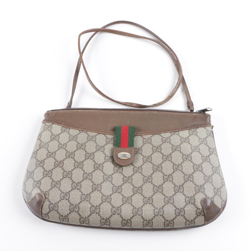 Gucci Vintage Monogram Canvas and Leather Crossbody Handbag