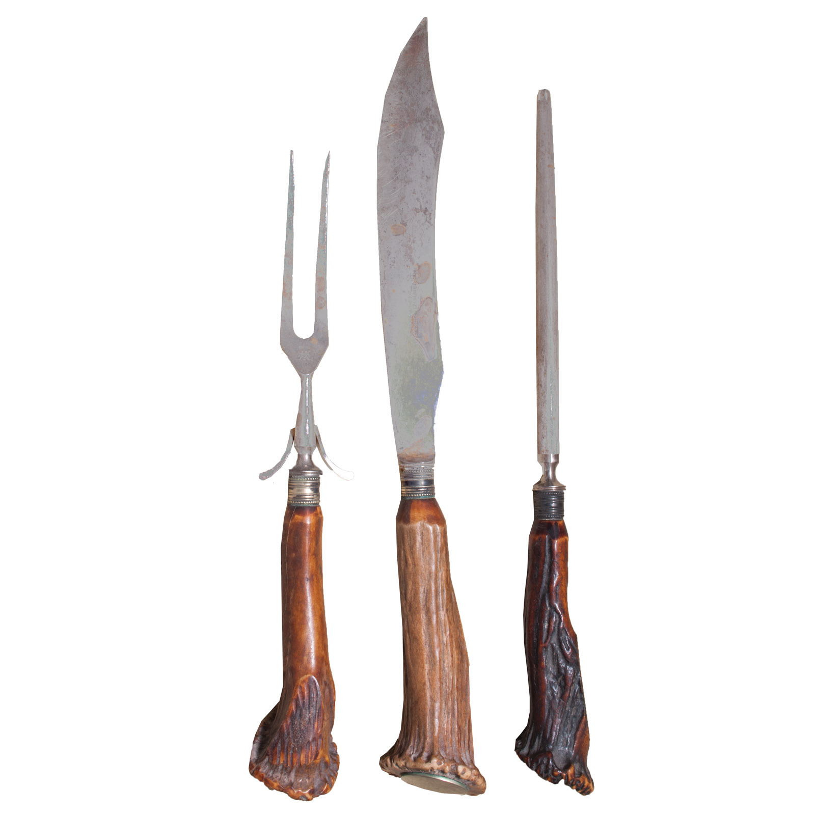 Vintage J. A. Henckels Twin Works Carving Set with Antler Handles