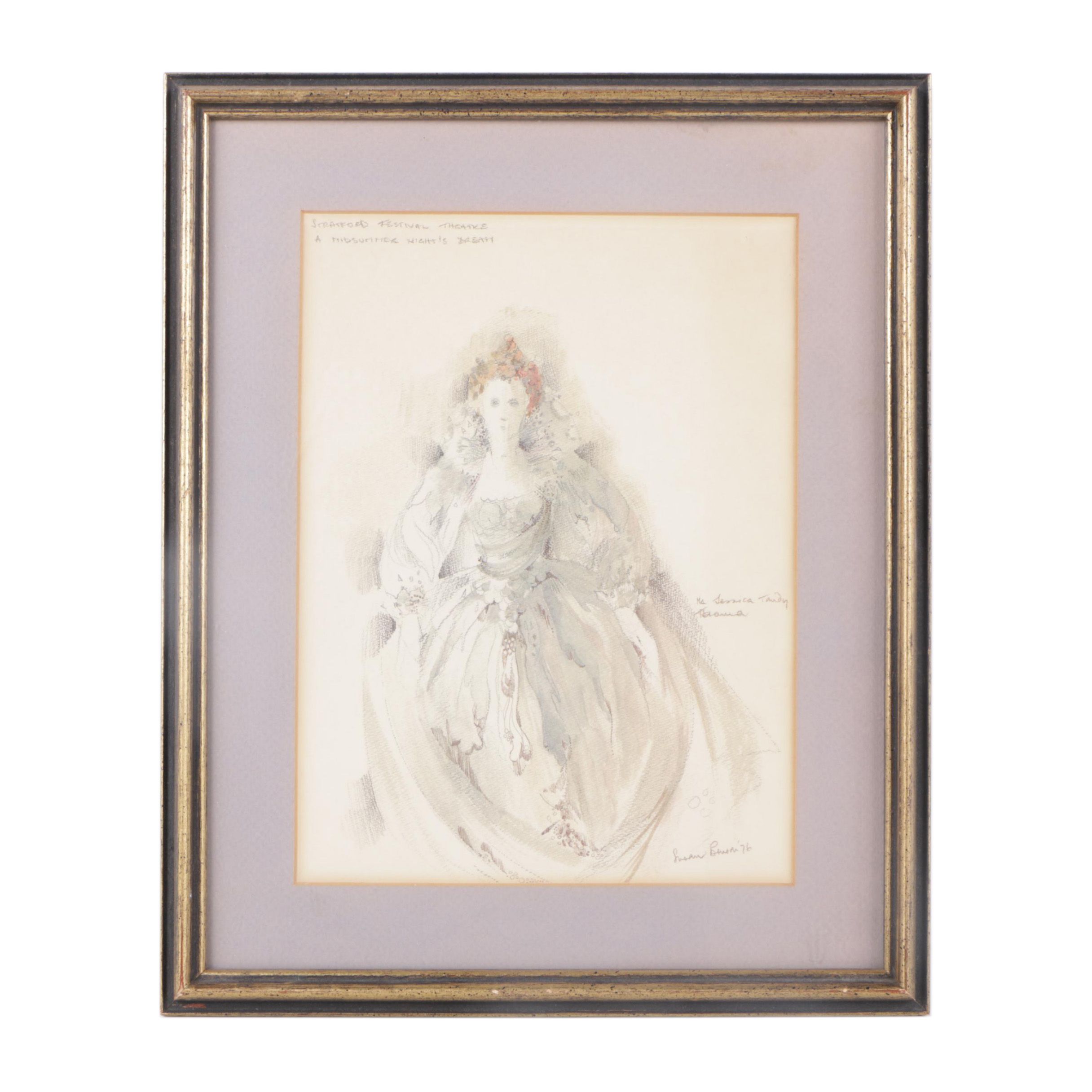 Reproduction Costume Sketch After Susan Benson "Ms. Jessica Tandy - Titania"
