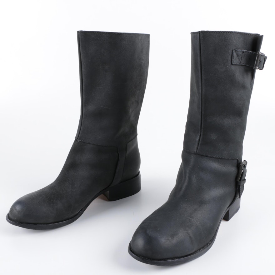 Cole Haan Leora Black Leather Boots with Buckle Straps