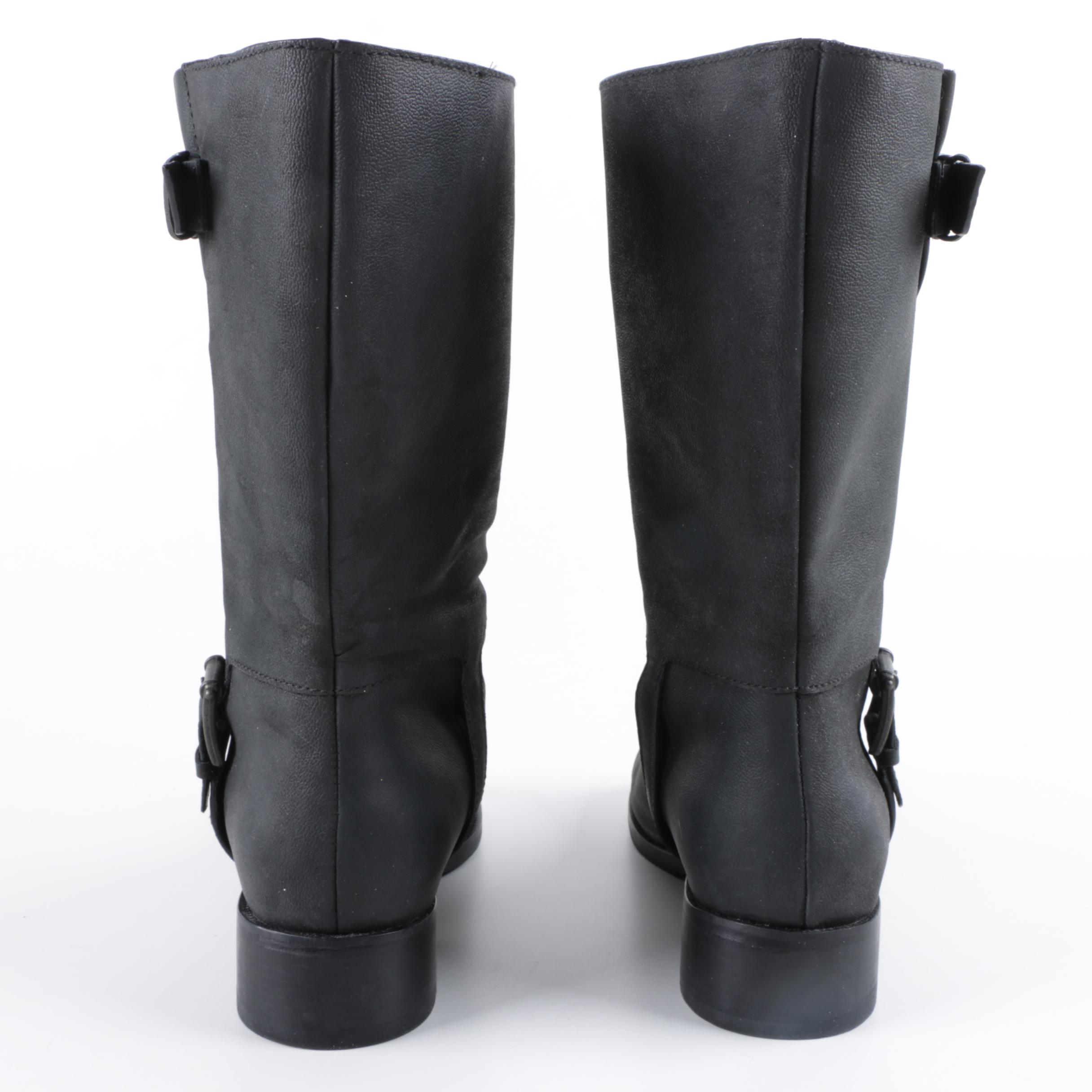 Cole Haan Leora Black Leather Boots with Buckle Straps