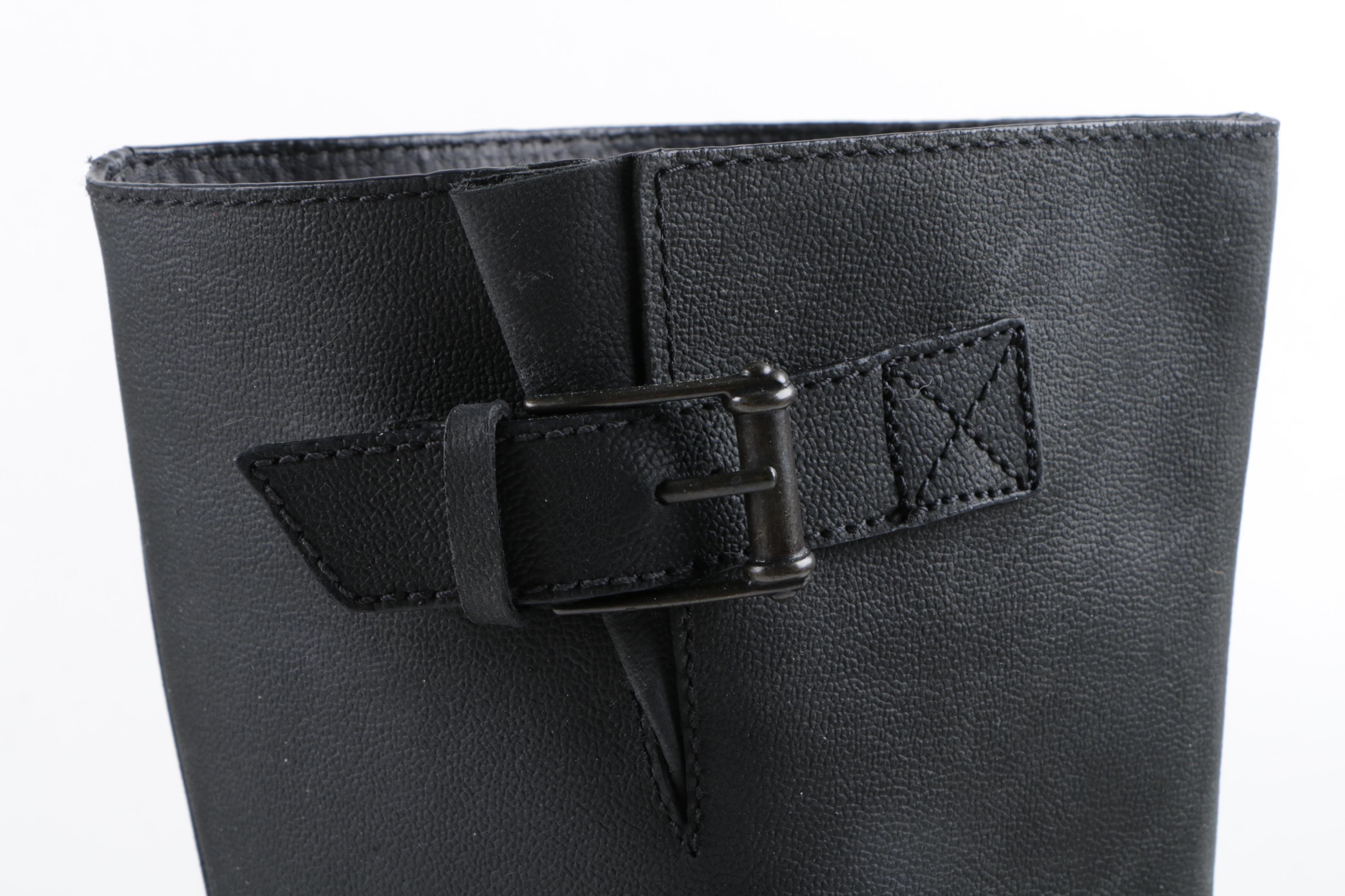 Cole Haan Leora Black Leather Boots with Buckle Straps