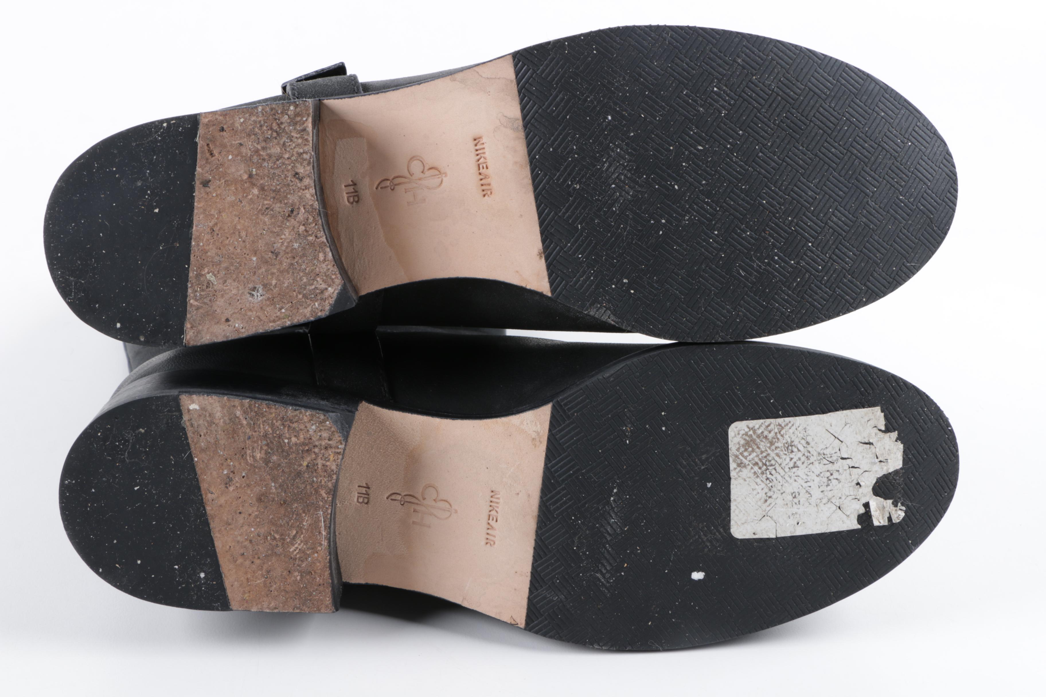 Cole Haan Leora Black Leather Boots with Buckle Straps