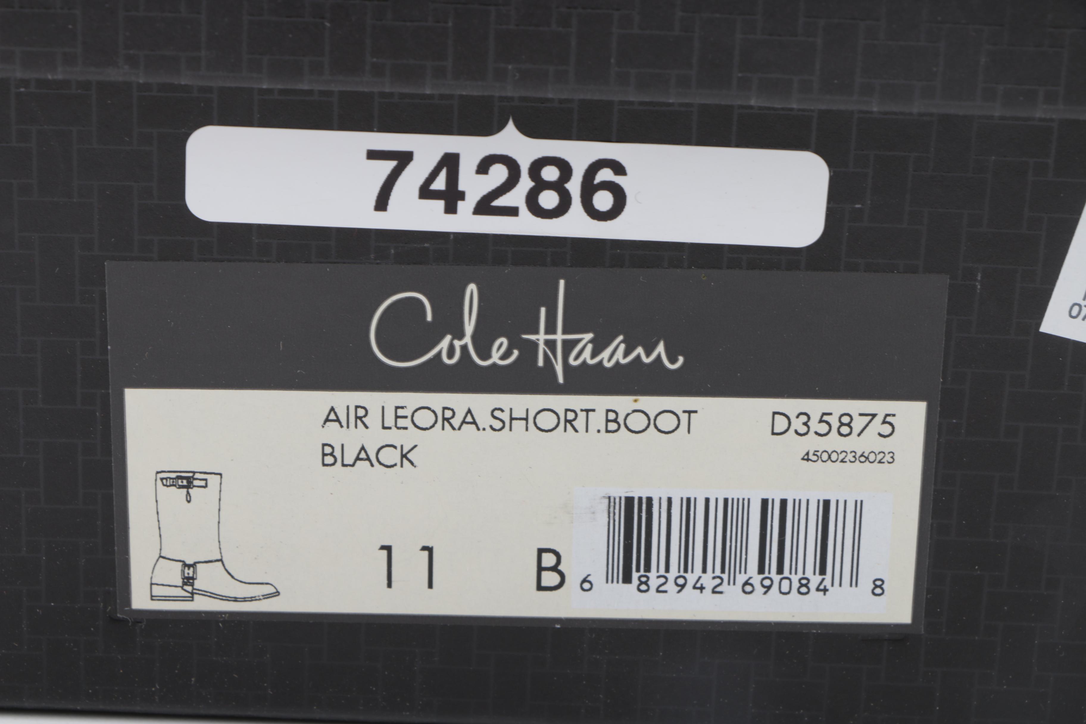 Cole Haan Leora Black Leather Boots with Buckle Straps