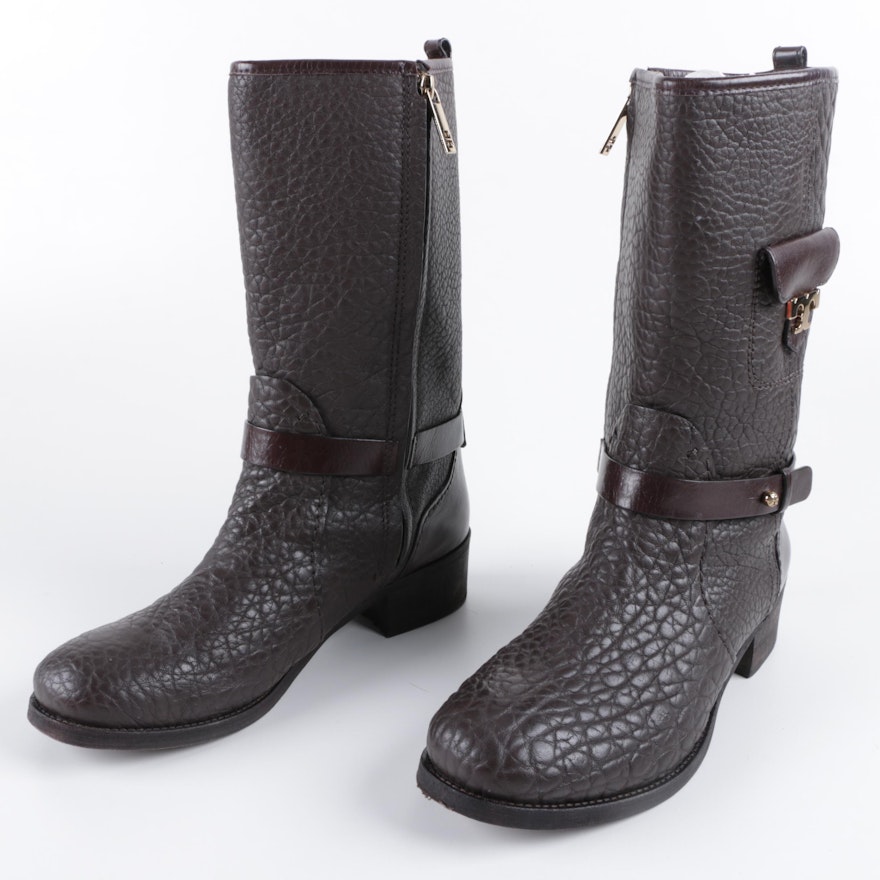 Tory Burch Leona Brown Leather Boots with Side Pocket